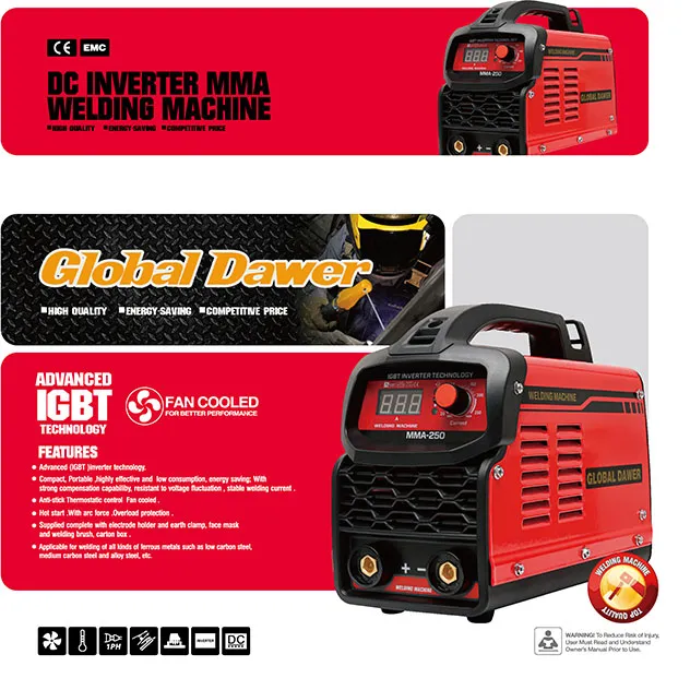Invertor de sudură MMA Global Dawer, 250 A, electrozi 2.5 - 4 mm