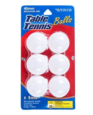 Jacent 40MM Regulation Size White Table Tennis Balls, 6 Ping Pong Balls per Pack, 1-Pack