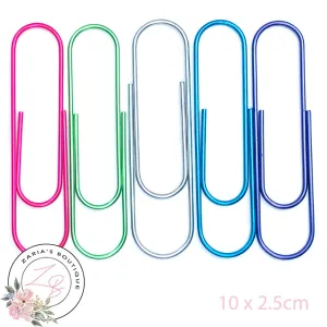 Jumbo Paper Clips ~ 10cm ~ Brights ~ Pack of 5