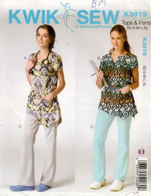 Kwik Sew 3979 Womens Hospital Medical Nursing Scrubs Out Of Print Sewing Pattern Size XS - XL UNCUT Factory Folded