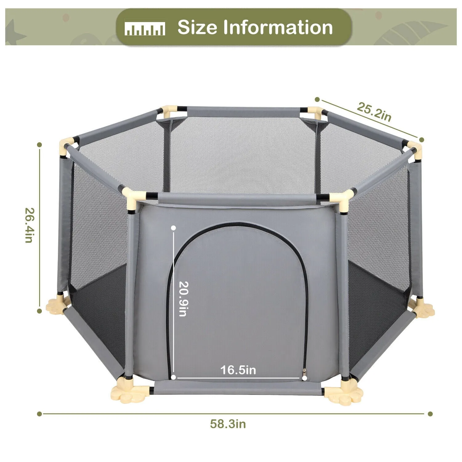 Large Hexganol Baby Playpen & Ball Pool  | Grey | 6 - 36m