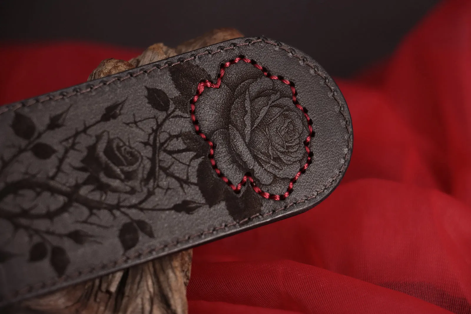 Leather Spanking Paddle, Rose Design