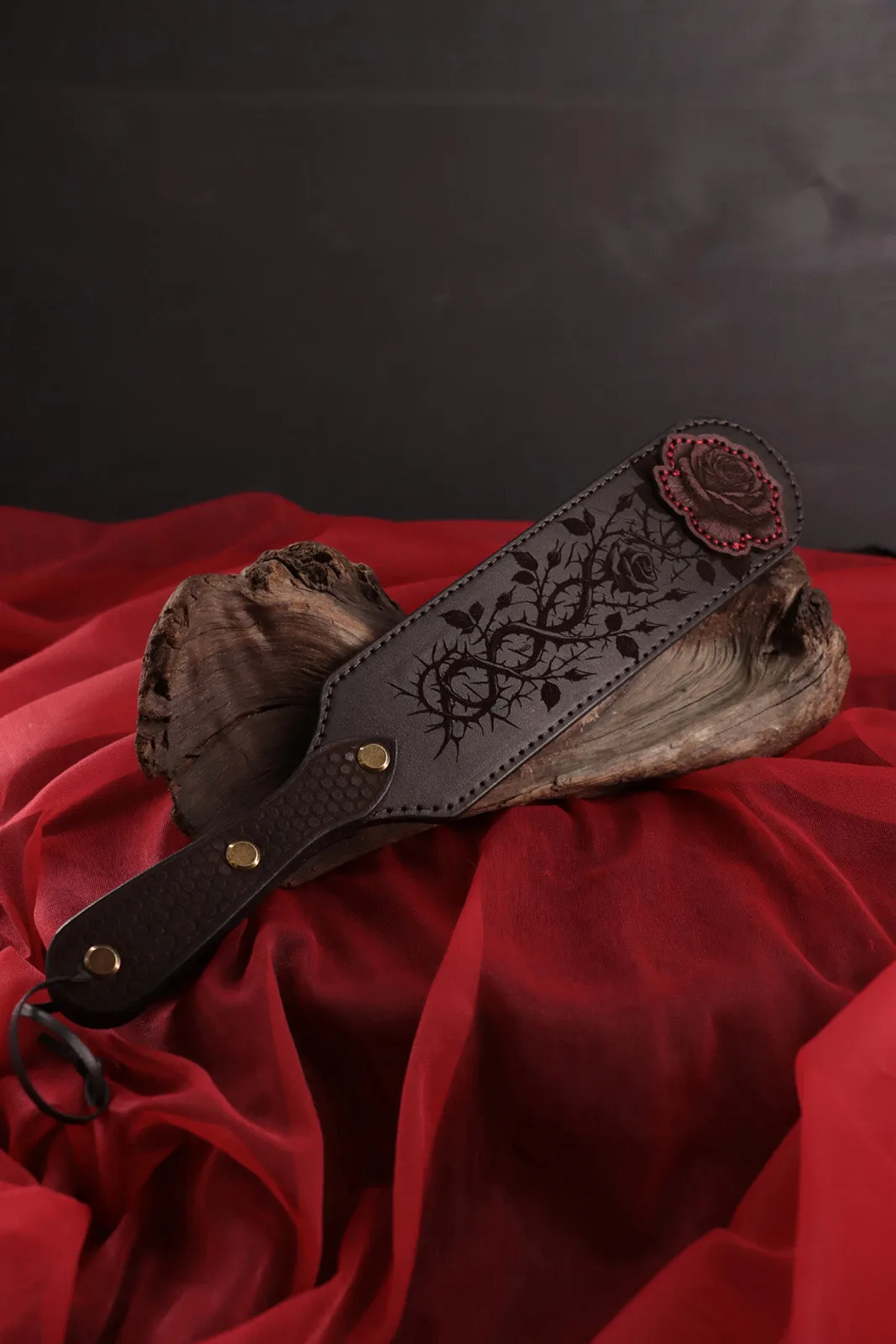 Leather Spanking Paddle, Rose Design