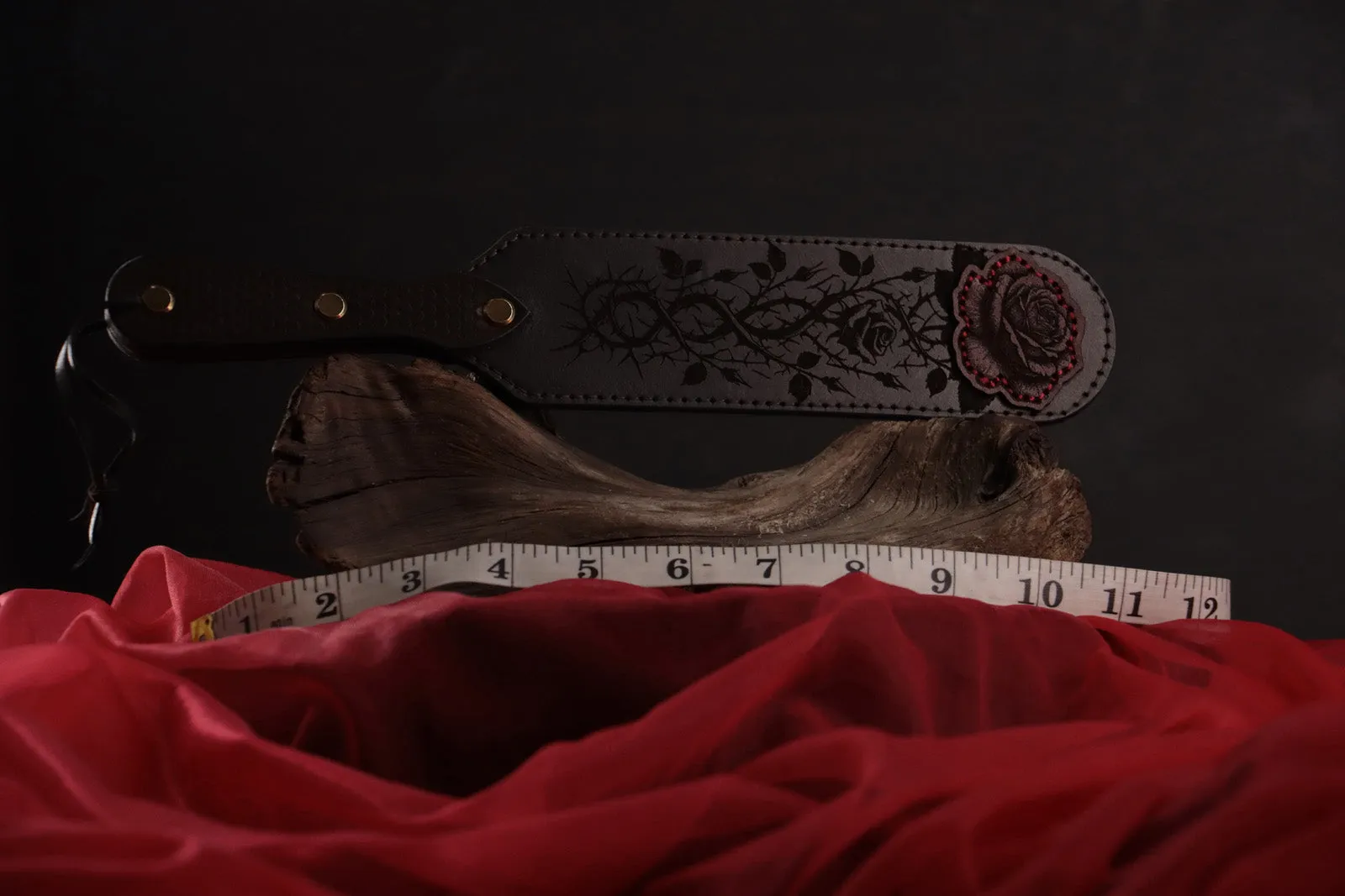 Leather Spanking Paddle, Rose Design