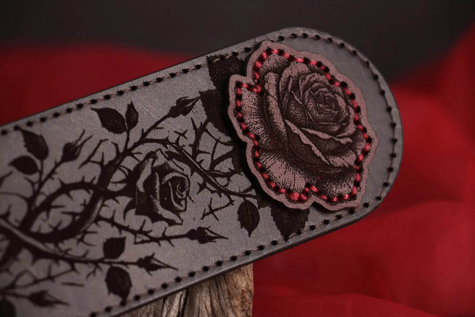Leather Spanking Paddle, Rose Design