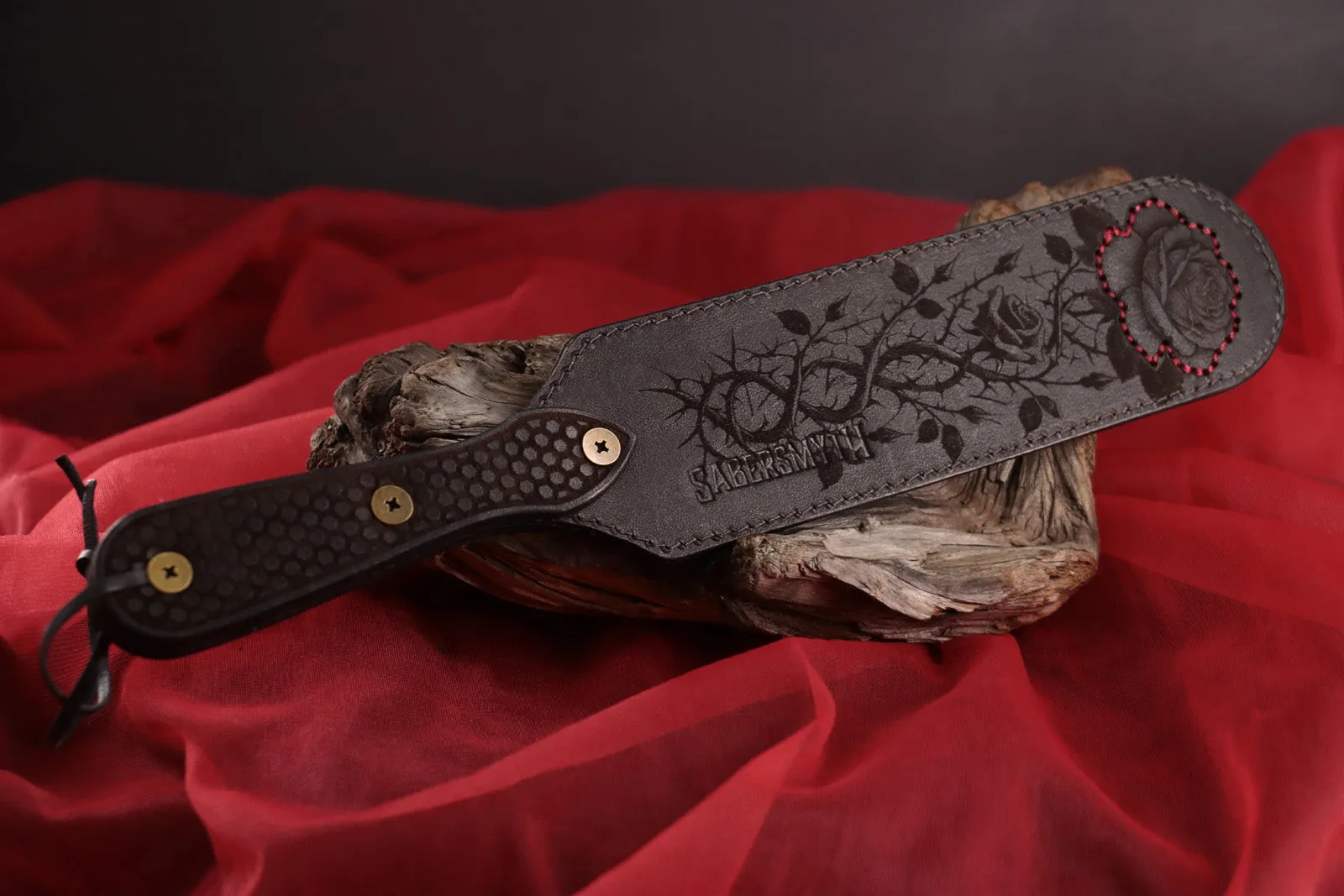 Leather Spanking Paddle, Rose Design