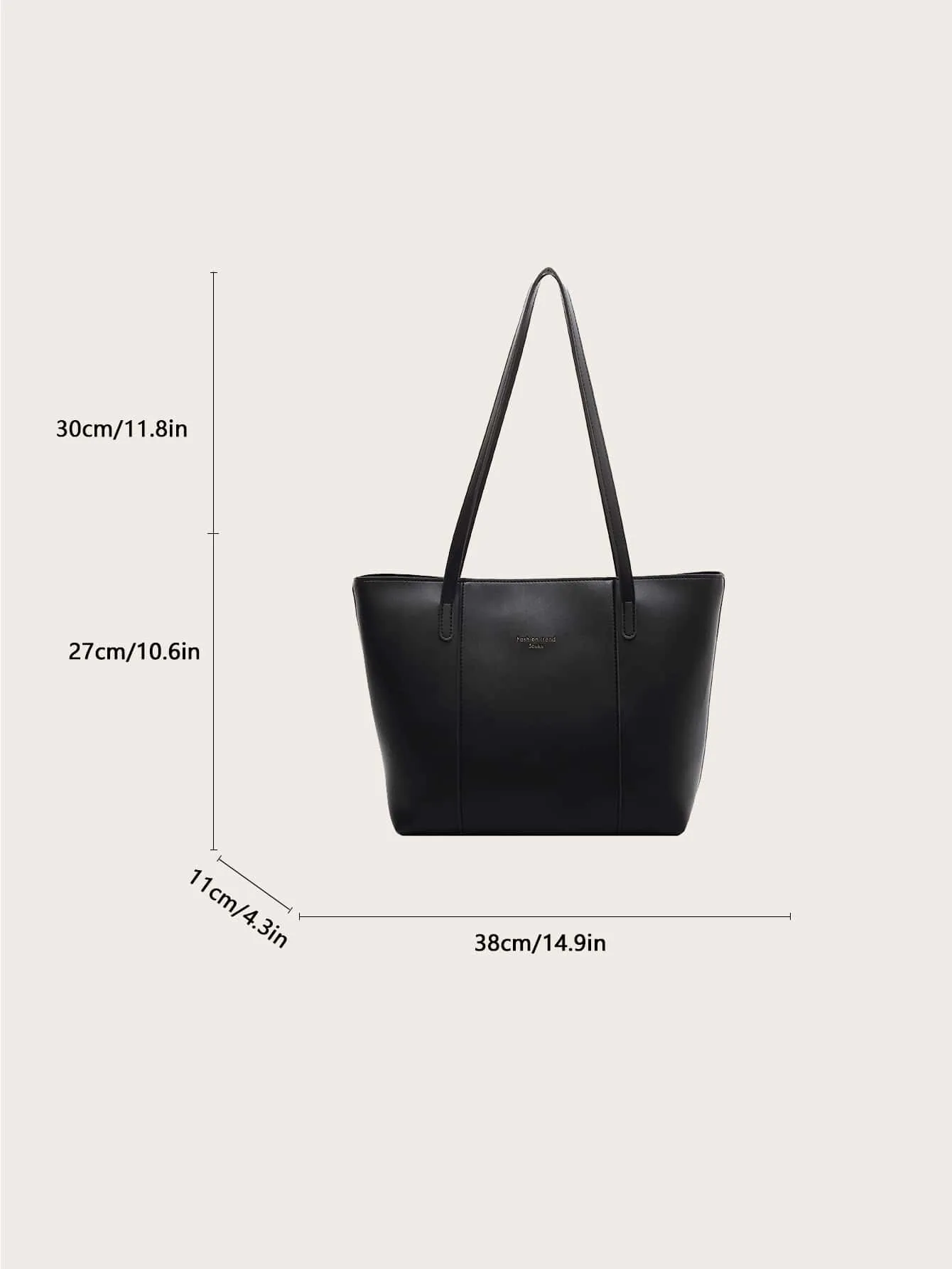 Letter Embossed Shoulder Tote Bag - Black