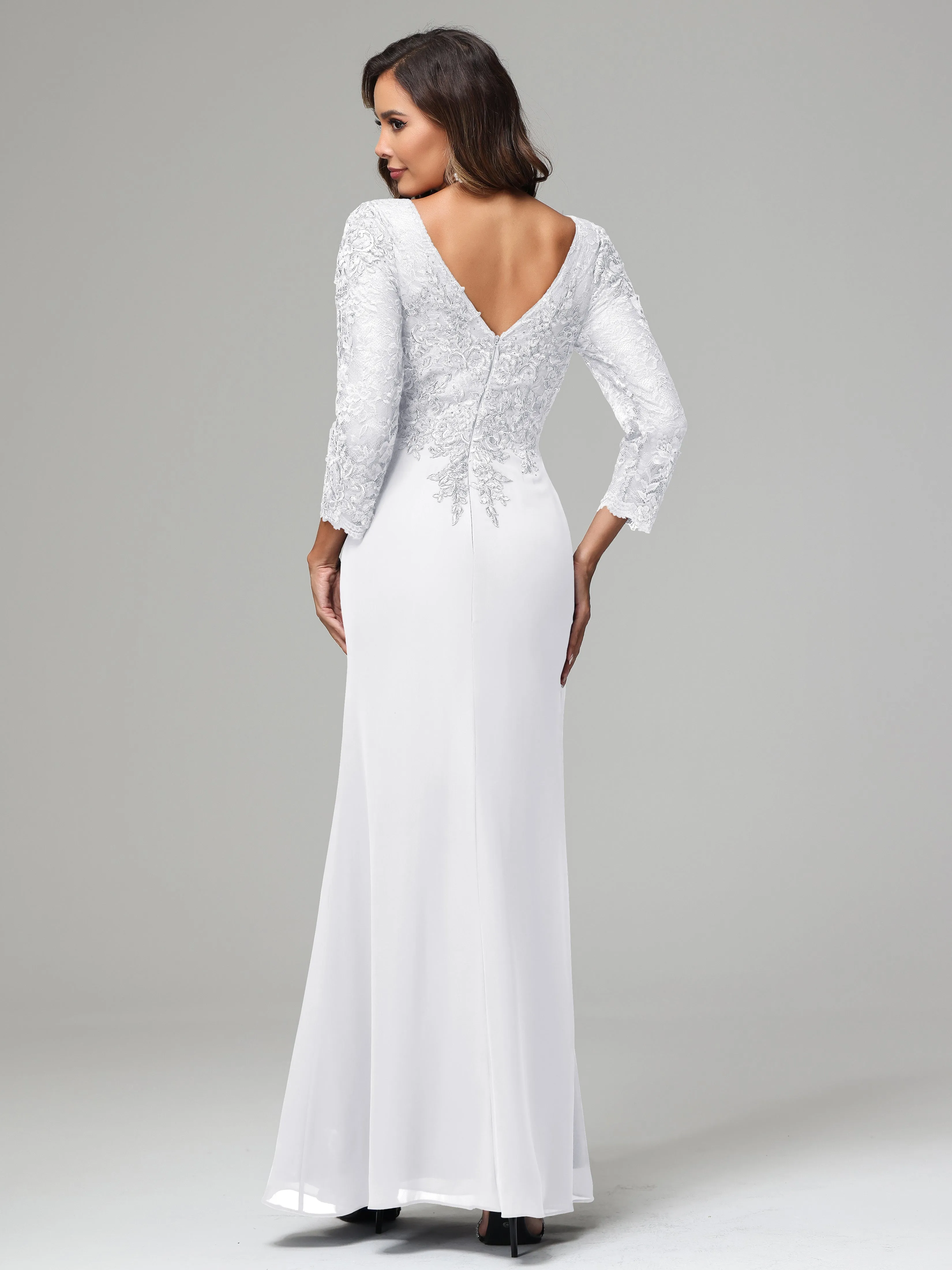 Long Sleeves Floor Length Chiffon Lace Mother Of The Bride Dress