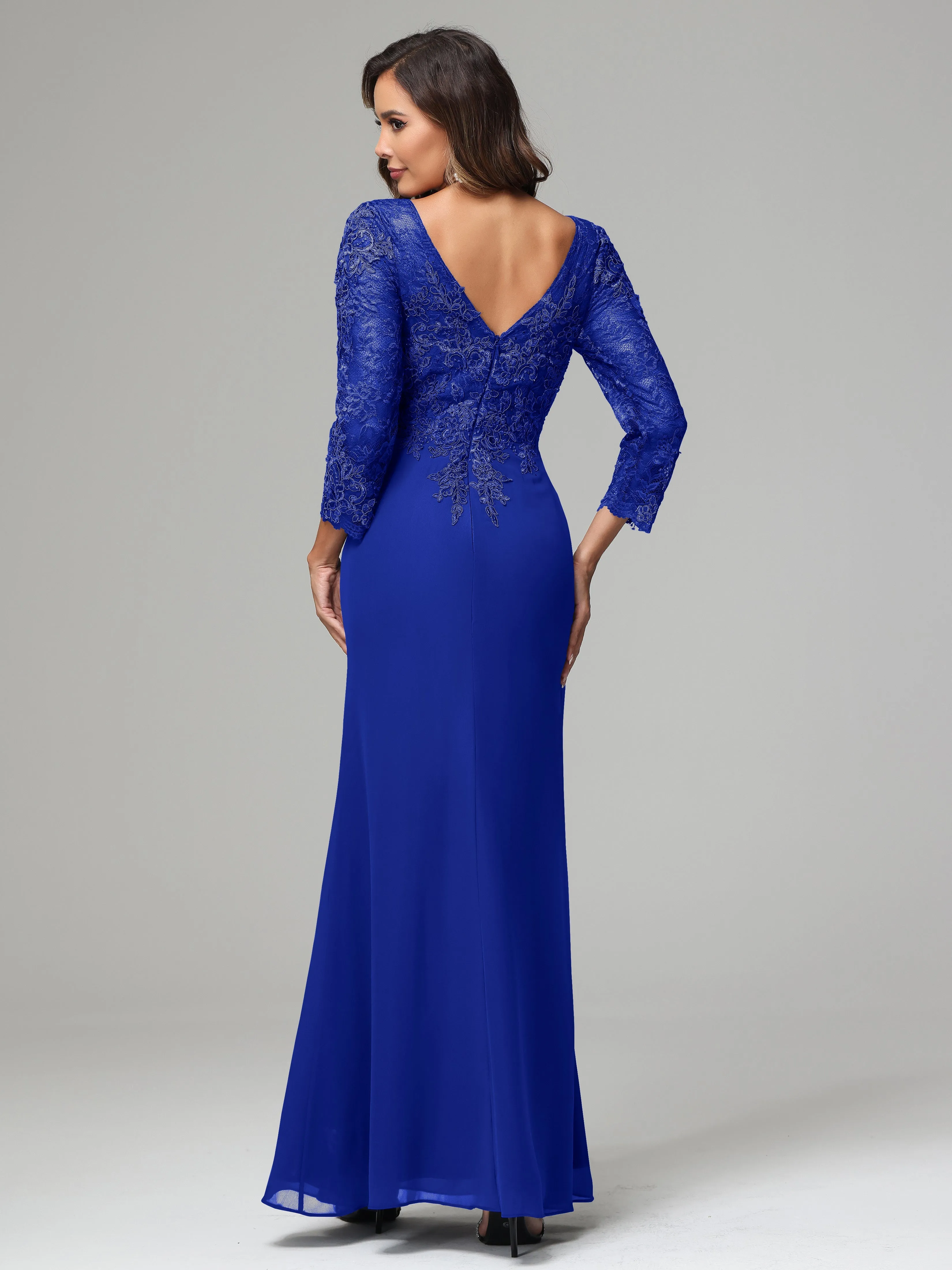 Long Sleeves Floor Length Chiffon Lace Mother Of The Bride Dress