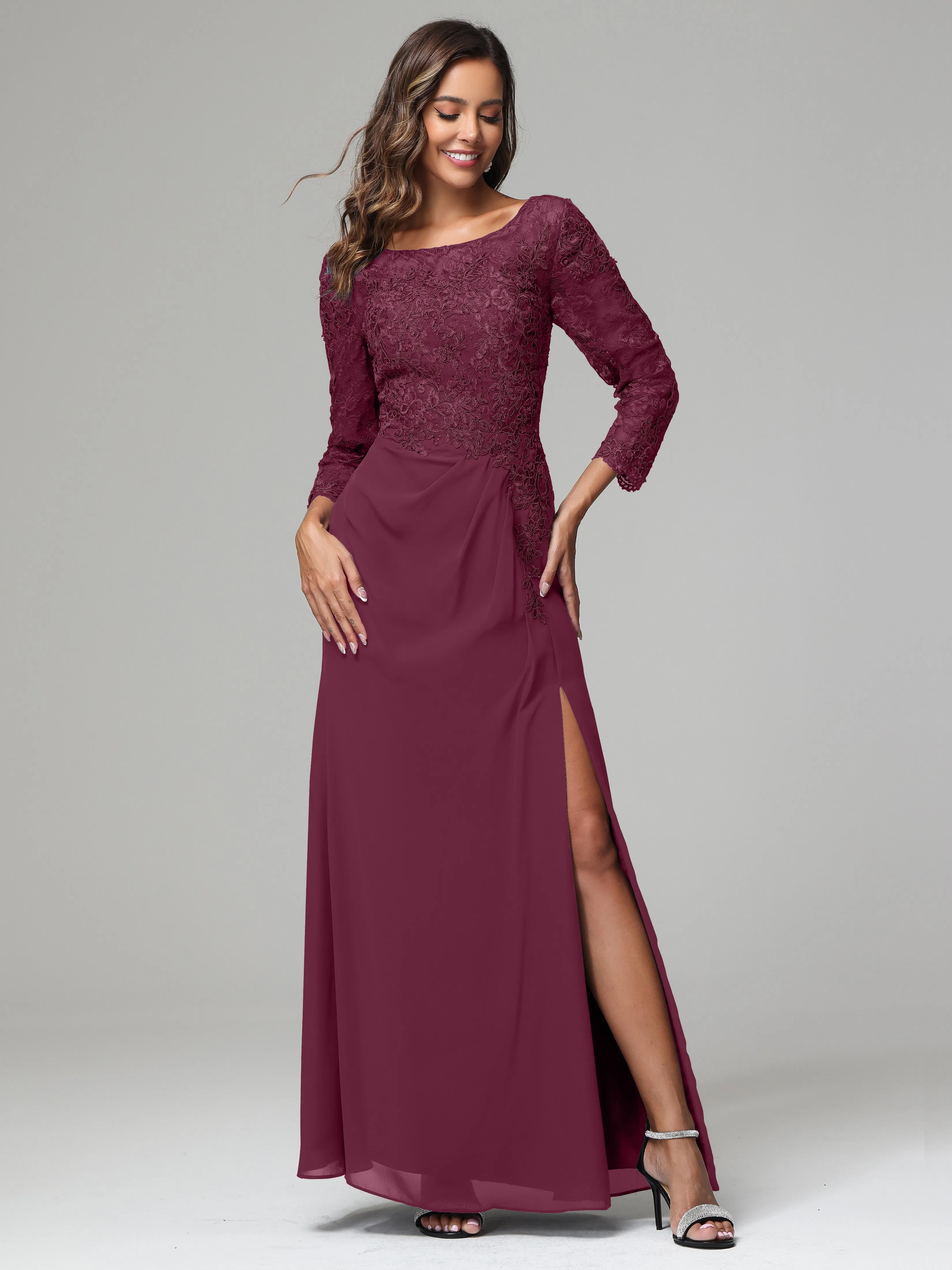 Long Sleeves Floor Length Chiffon Lace Mother Of The Bride Dress