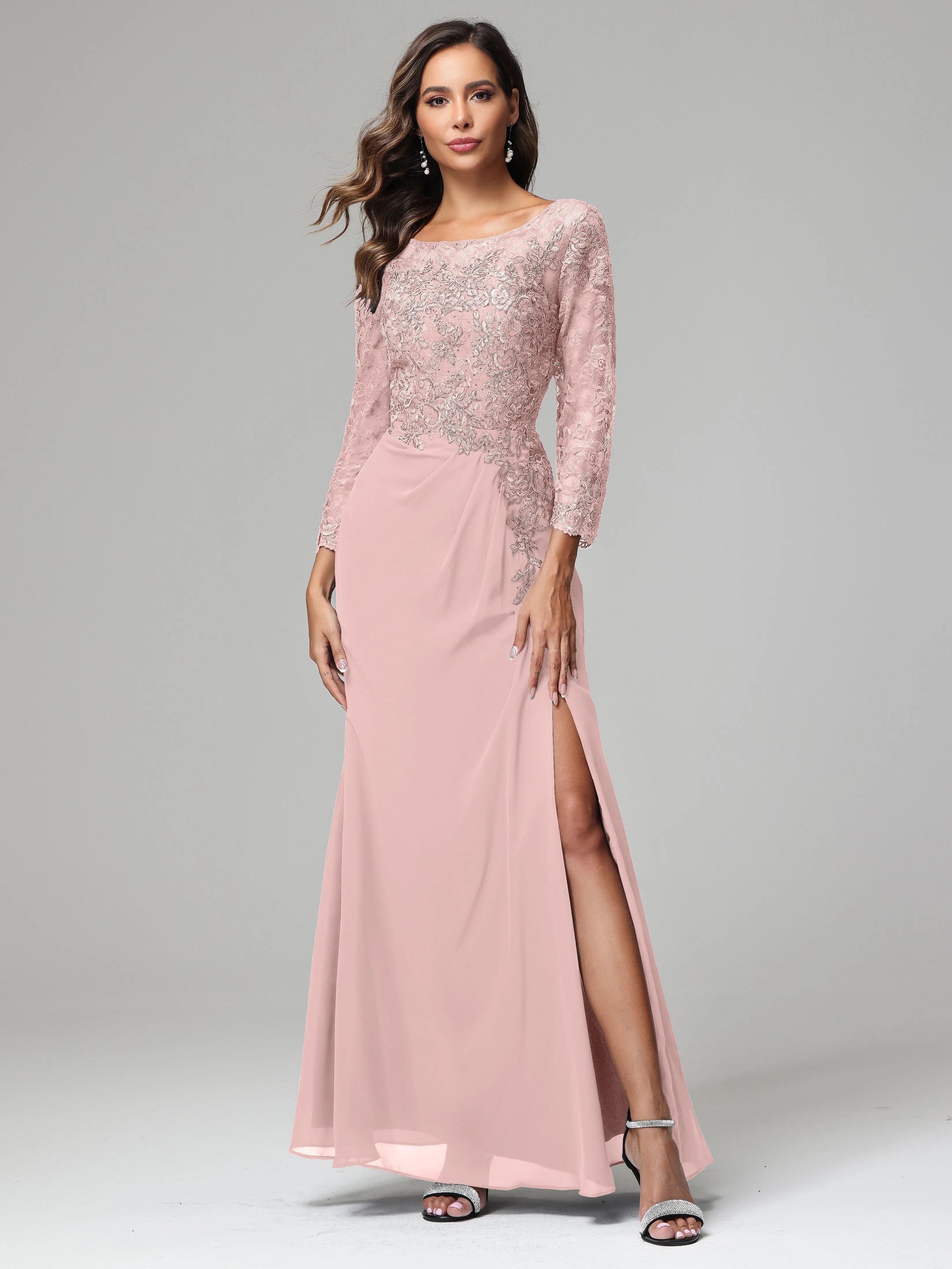 Long Sleeves Floor Length Chiffon Lace Mother Of The Bride Dress