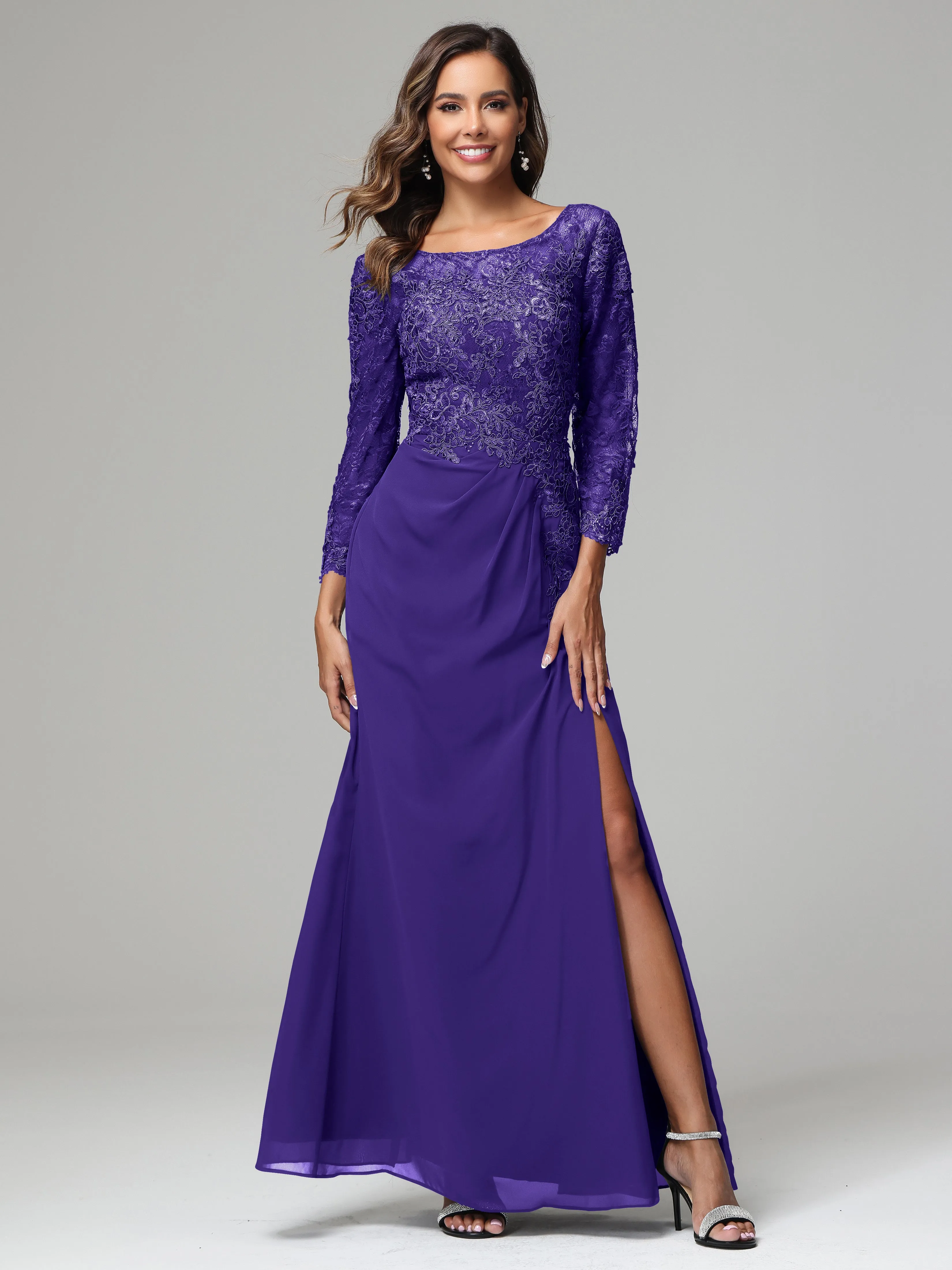 Long Sleeves Floor Length Chiffon Lace Mother Of The Bride Dress