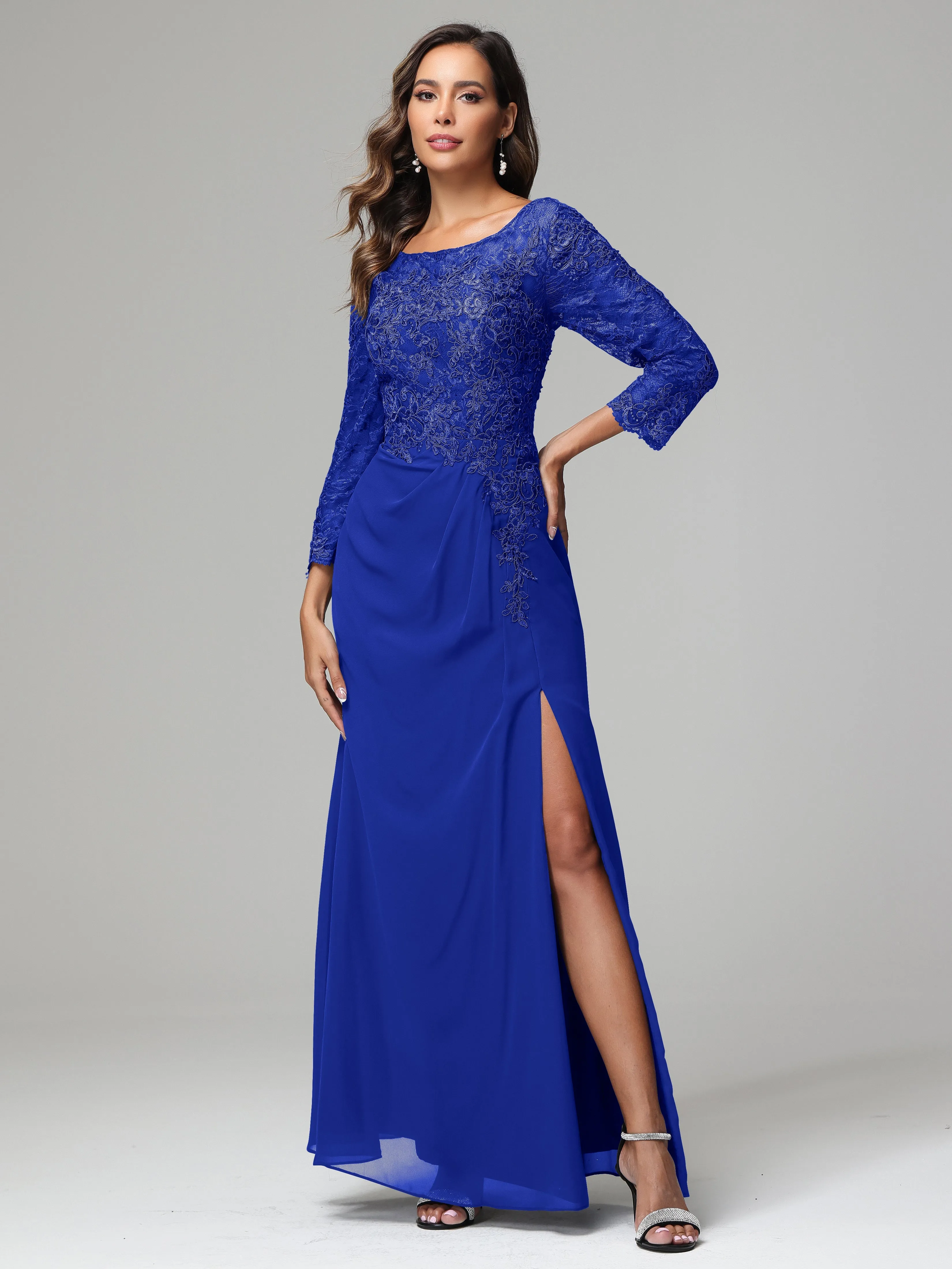 Long Sleeves Floor Length Chiffon Lace Mother Of The Bride Dress
