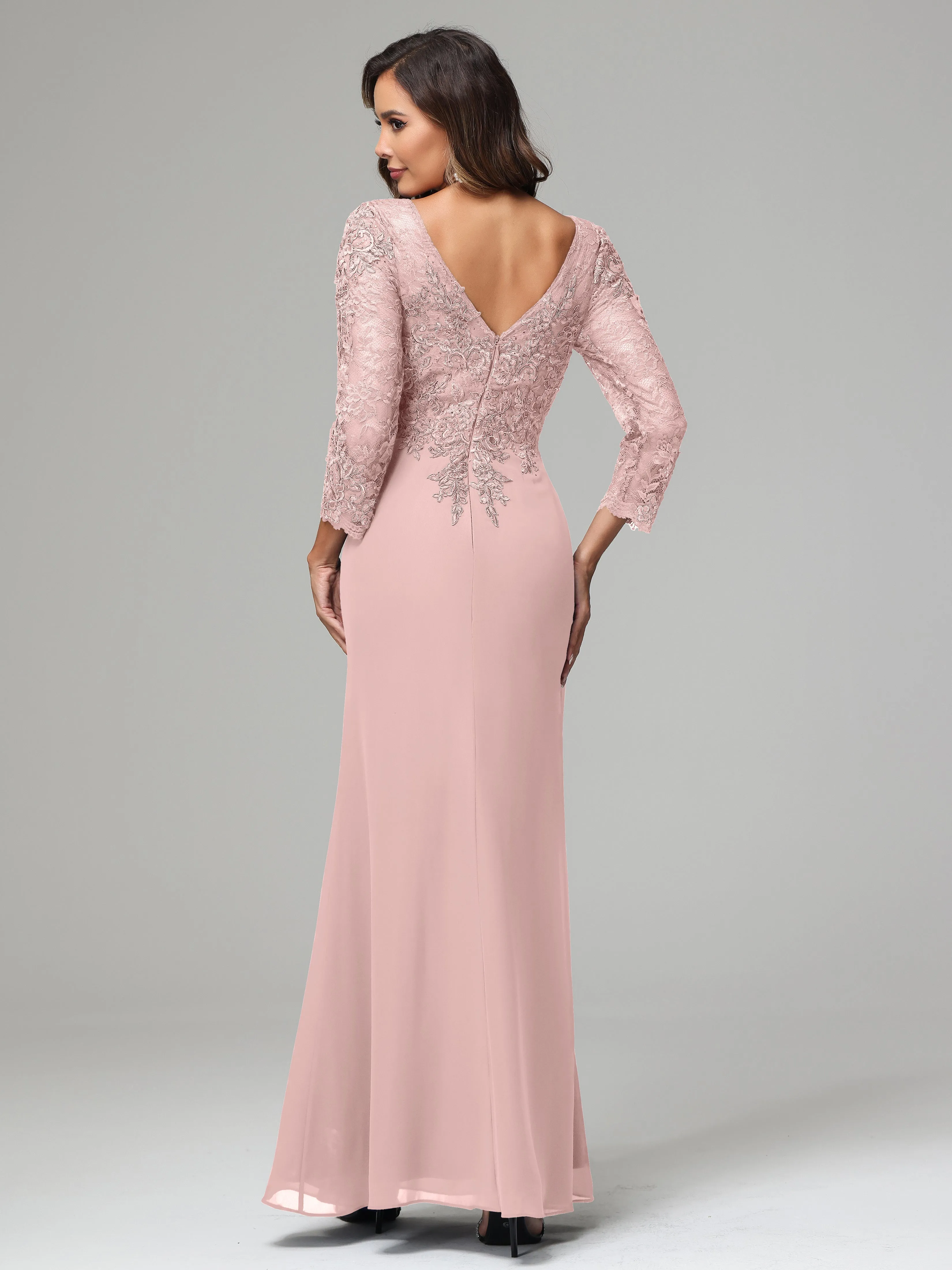 Long Sleeves Floor Length Chiffon Lace Mother Of The Bride Dress