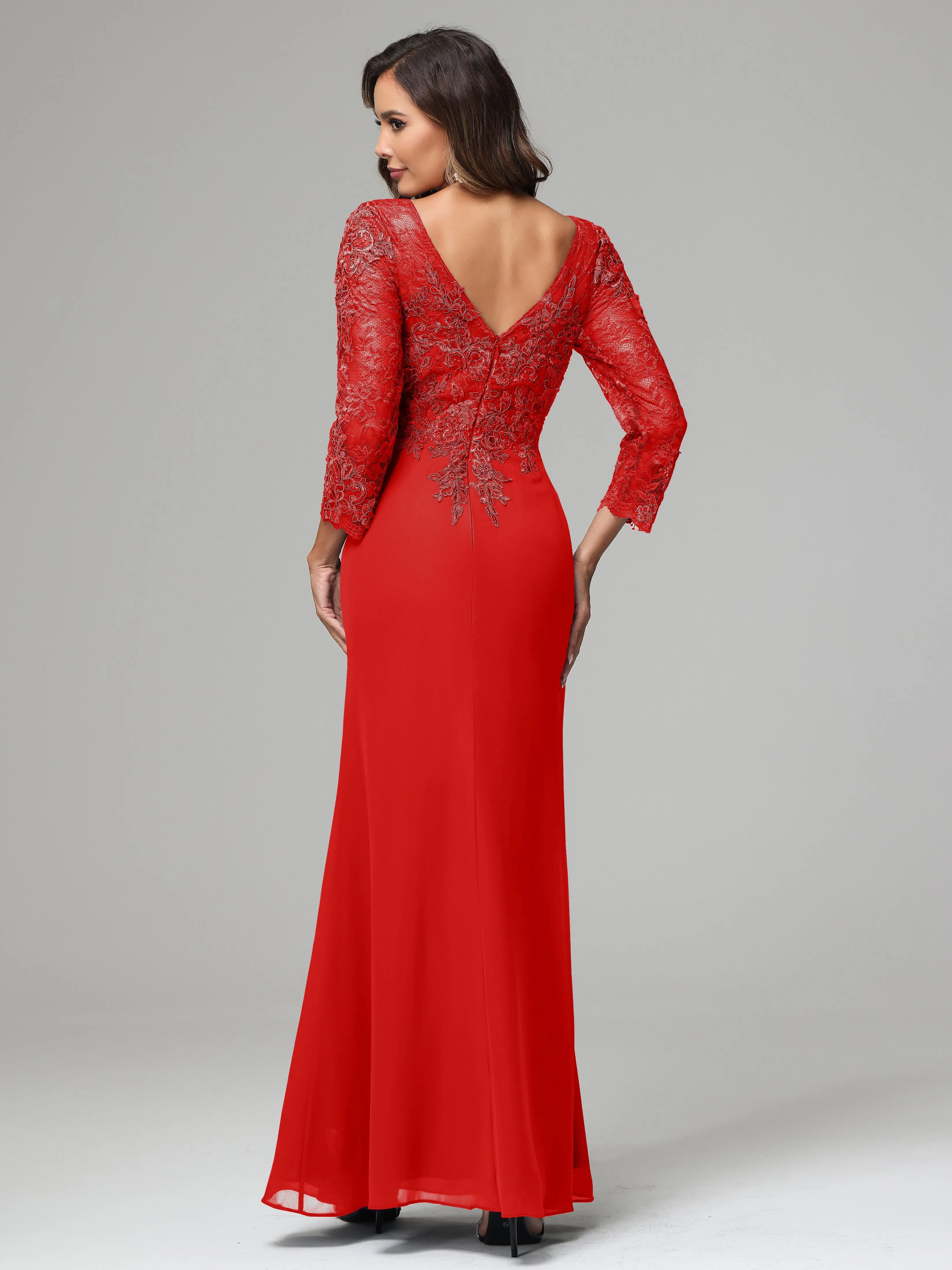 Long Sleeves Floor Length Chiffon Lace Mother Of The Bride Dress