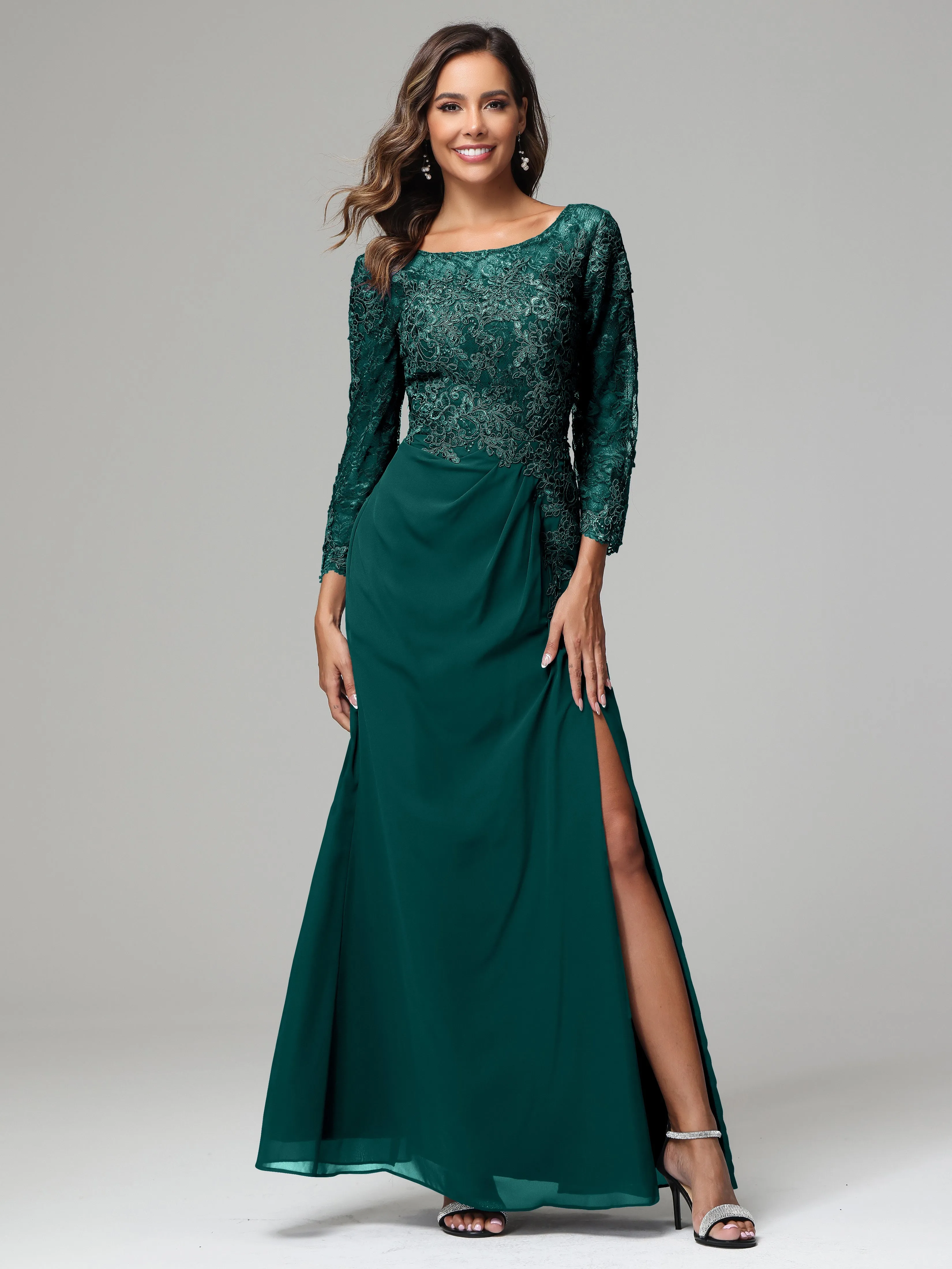 Long Sleeves Floor Length Chiffon Lace Mother Of The Bride Dress