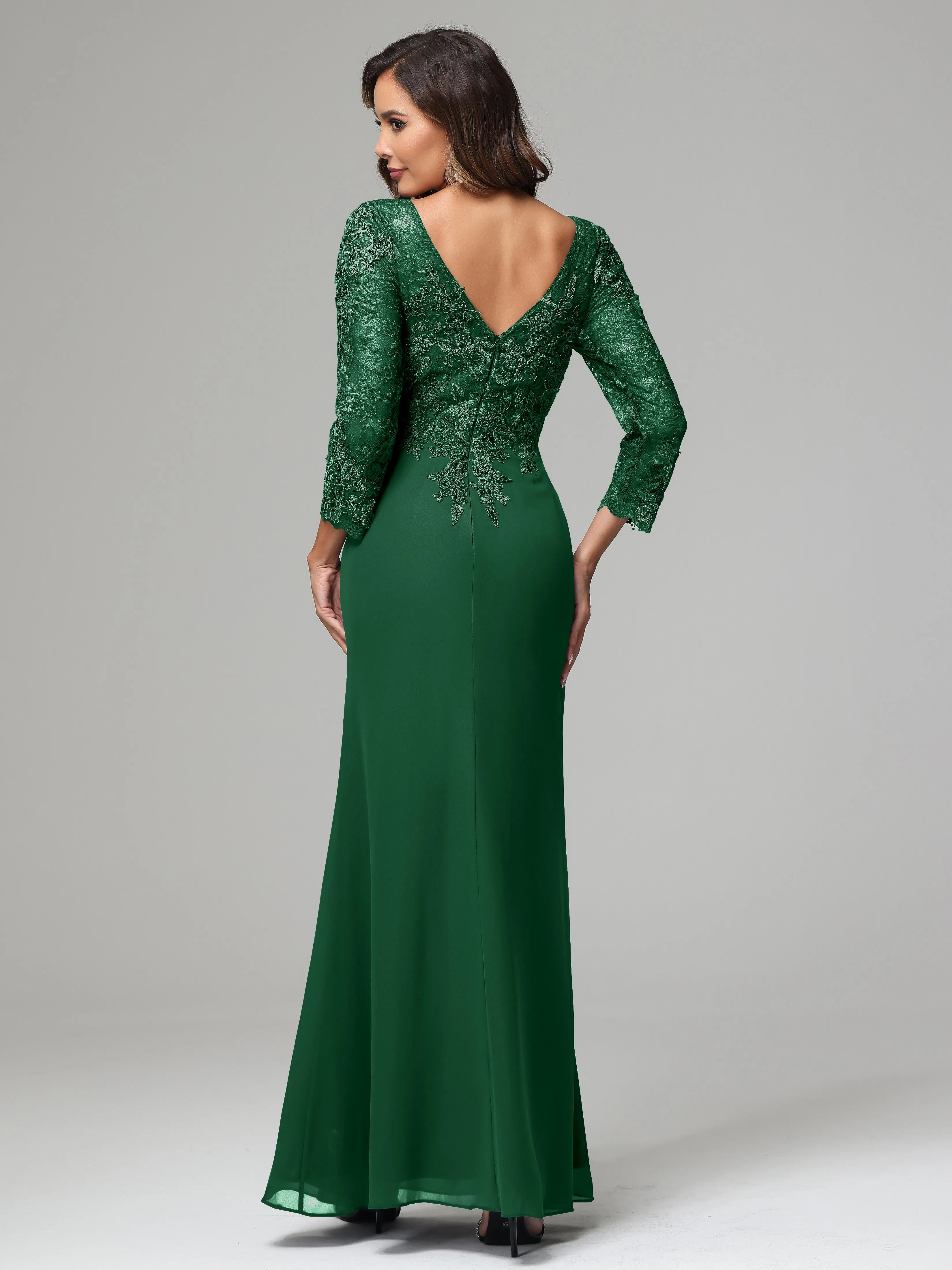 Long Sleeves Floor Length Chiffon Lace Mother Of The Bride Dress