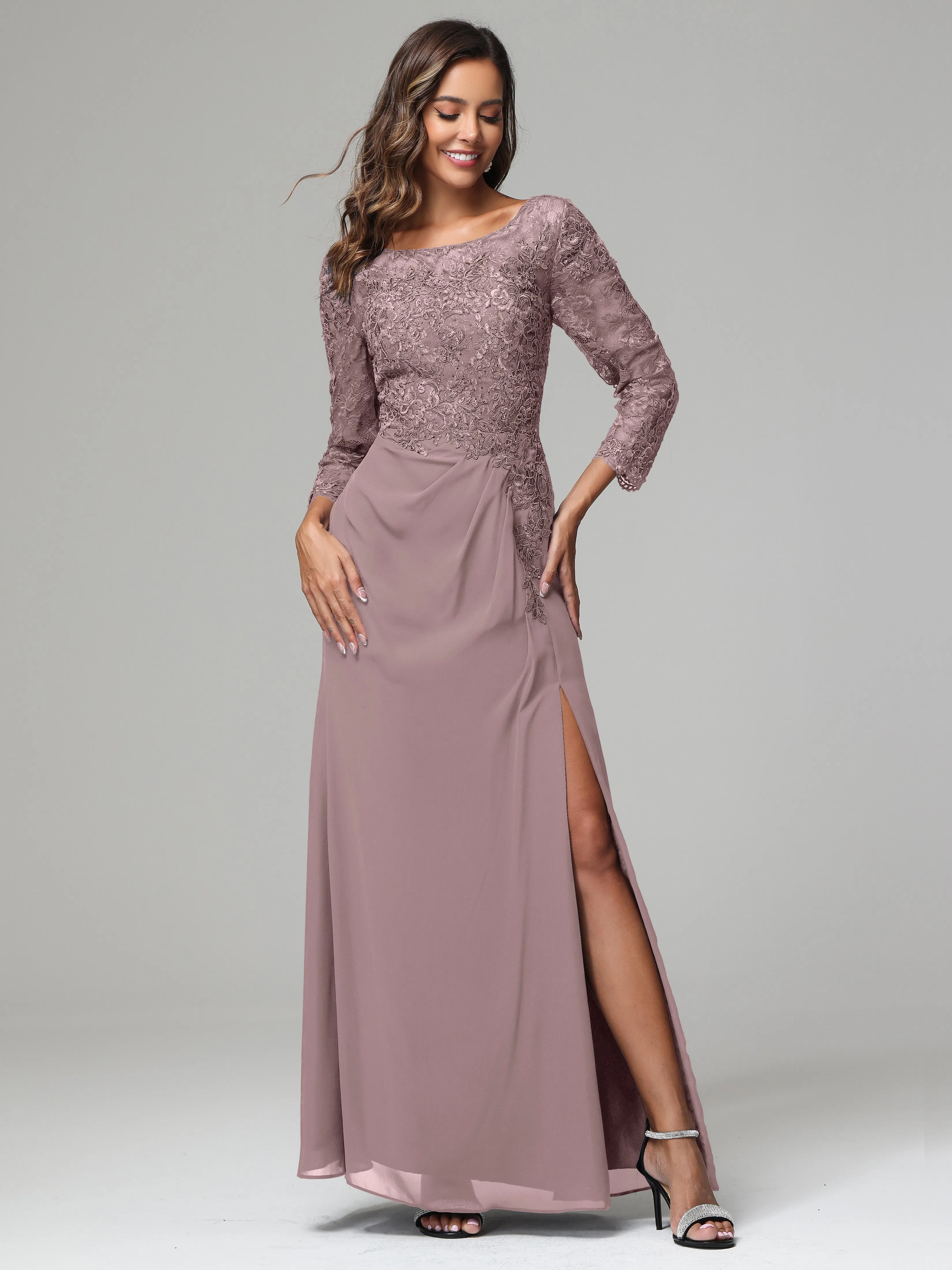 Long Sleeves Floor Length Chiffon Lace Mother Of The Bride Dress