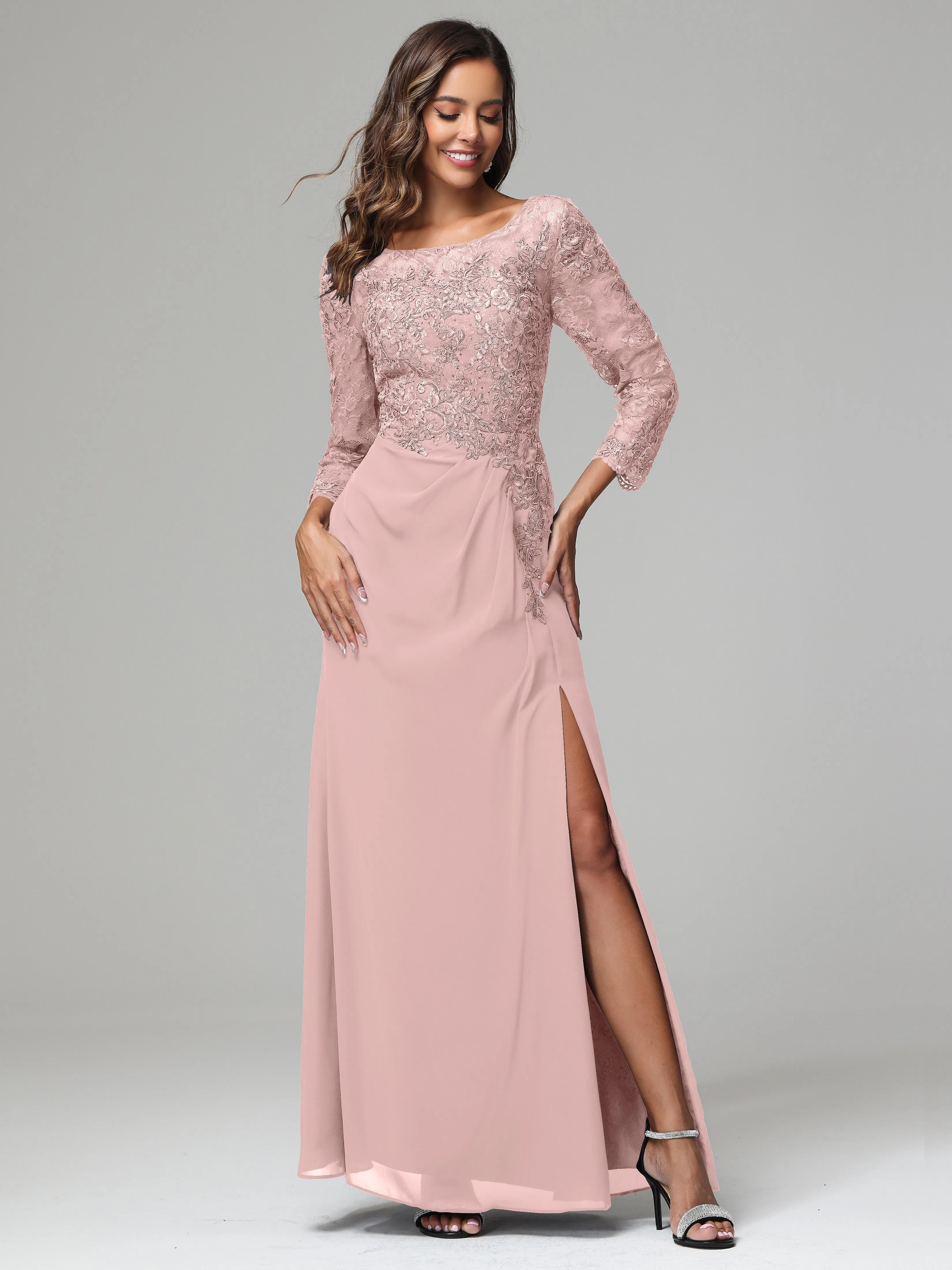 Long Sleeves Floor Length Chiffon Lace Mother Of The Bride Dress