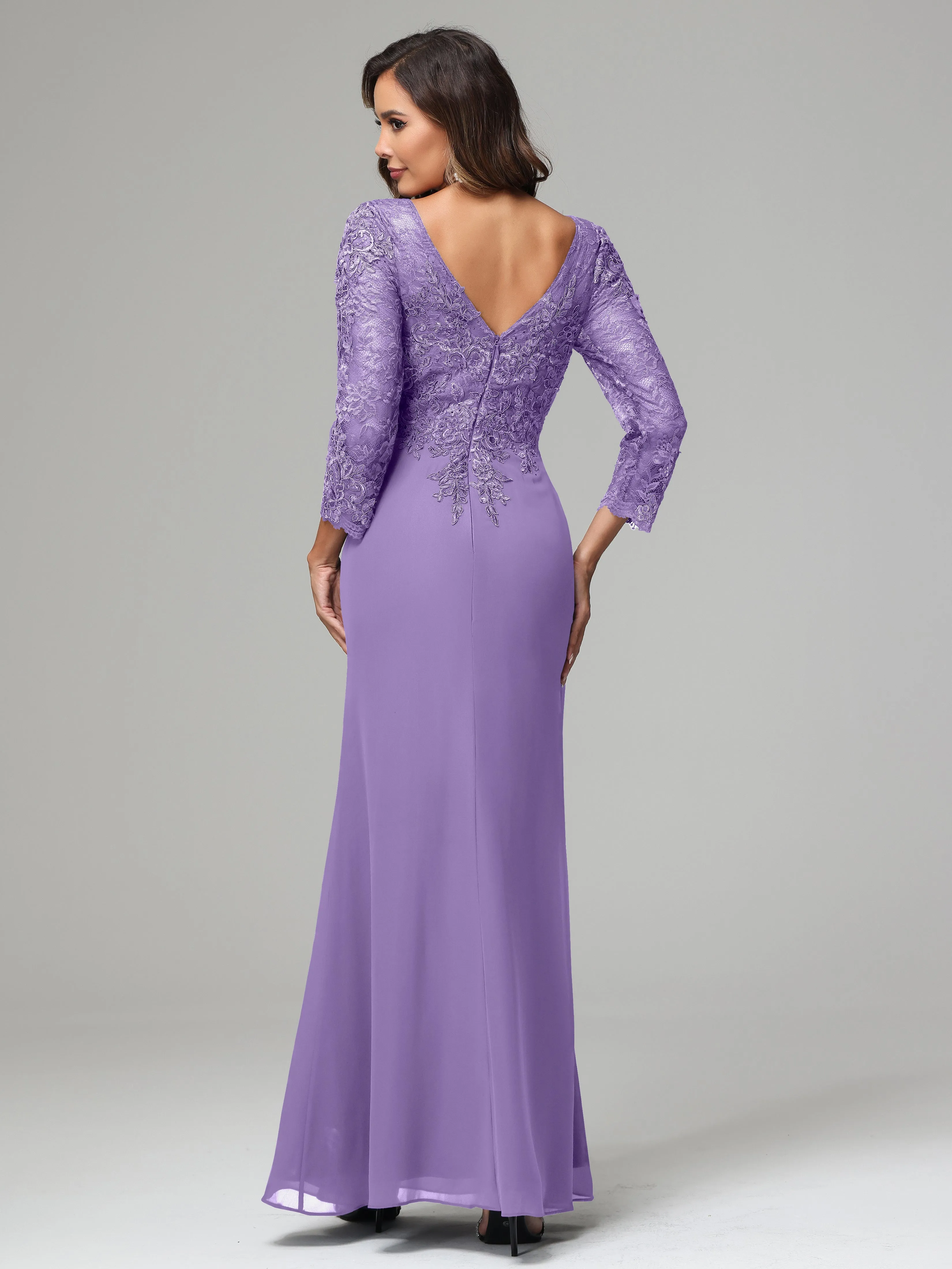 Long Sleeves Floor Length Chiffon Lace Mother Of The Bride Dress