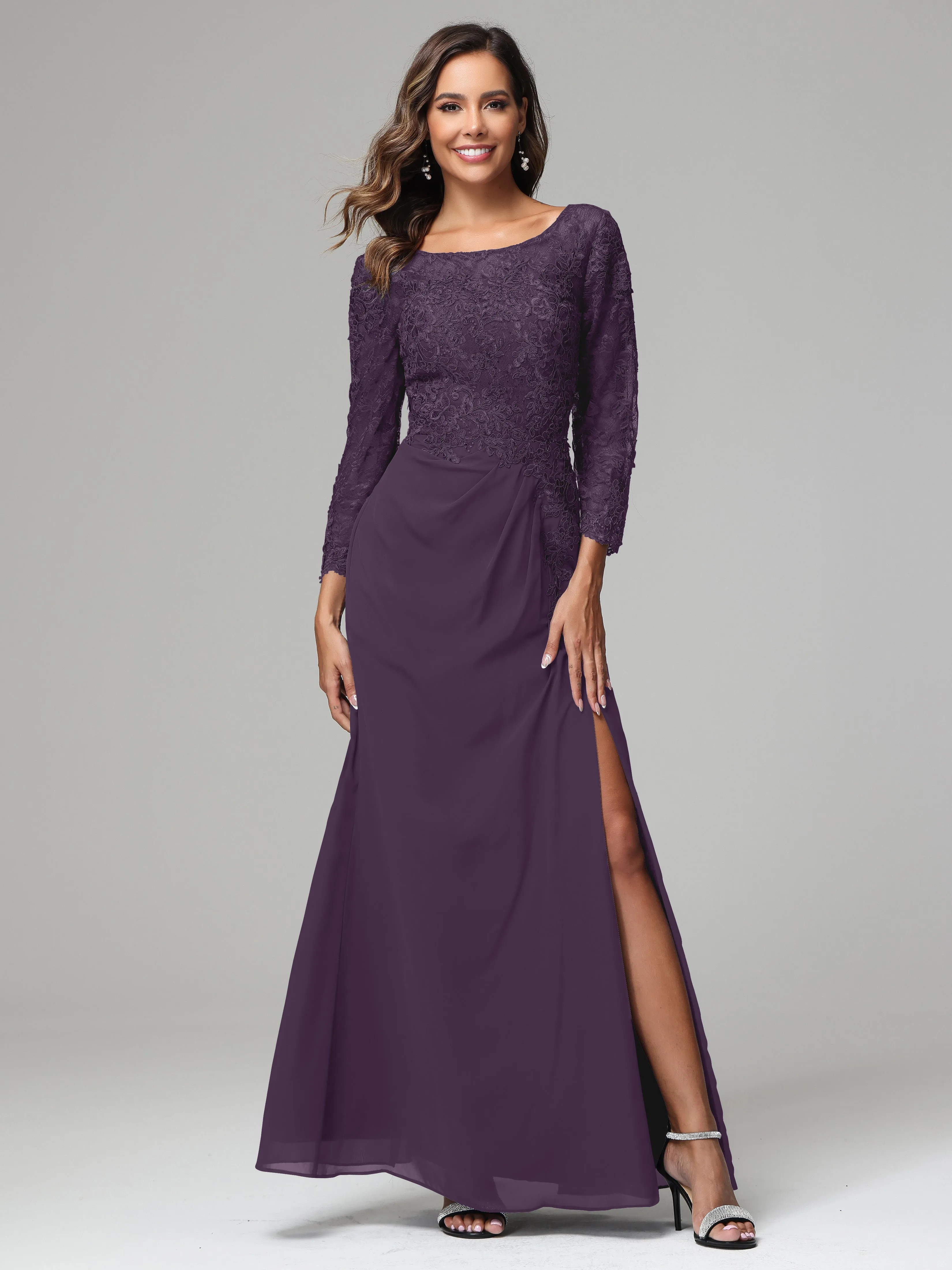 Long Sleeves Floor Length Chiffon Lace Mother Of The Bride Dress