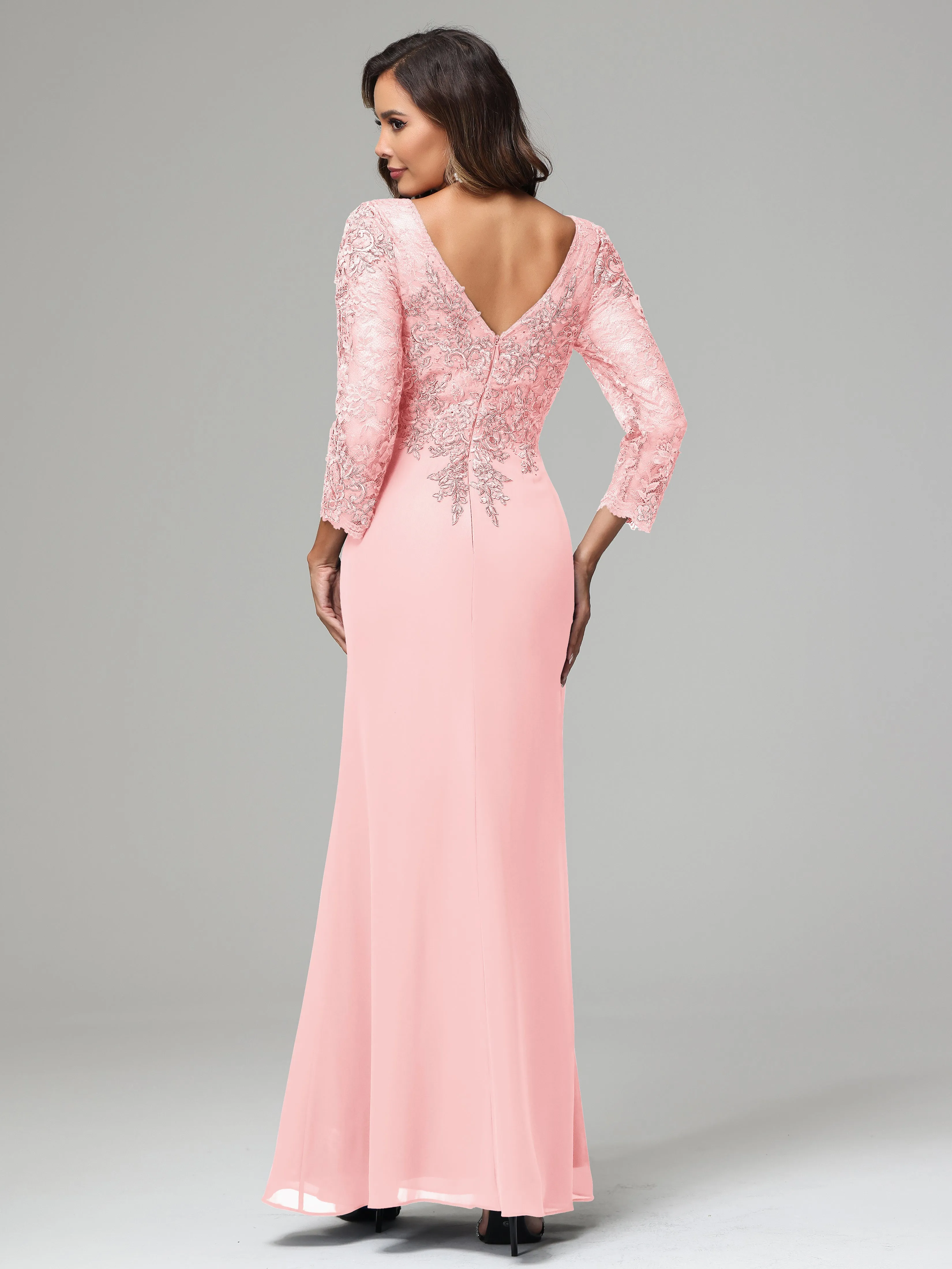 Long Sleeves Floor Length Chiffon Lace Mother Of The Bride Dress