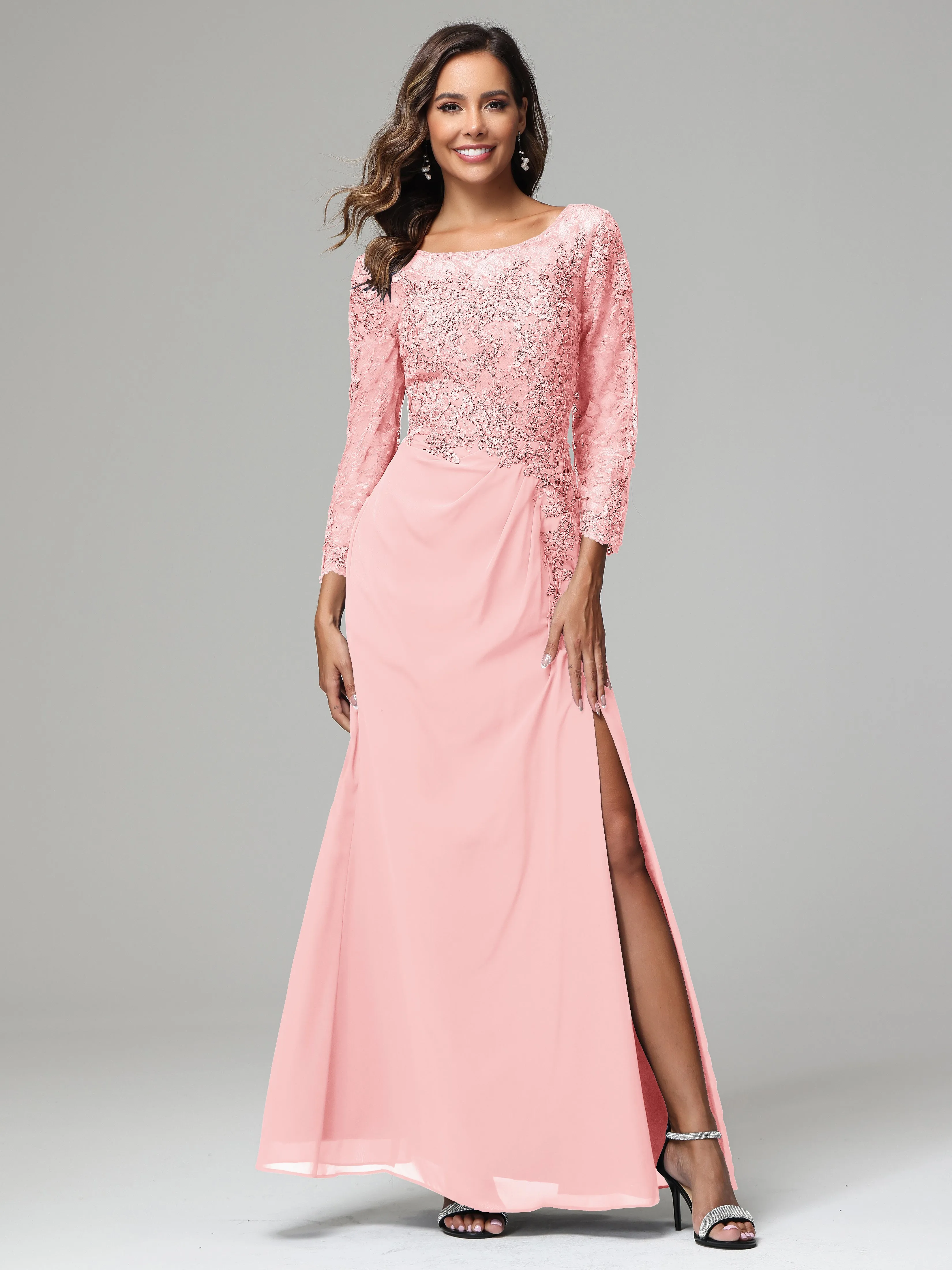 Long Sleeves Floor Length Chiffon Lace Mother Of The Bride Dress