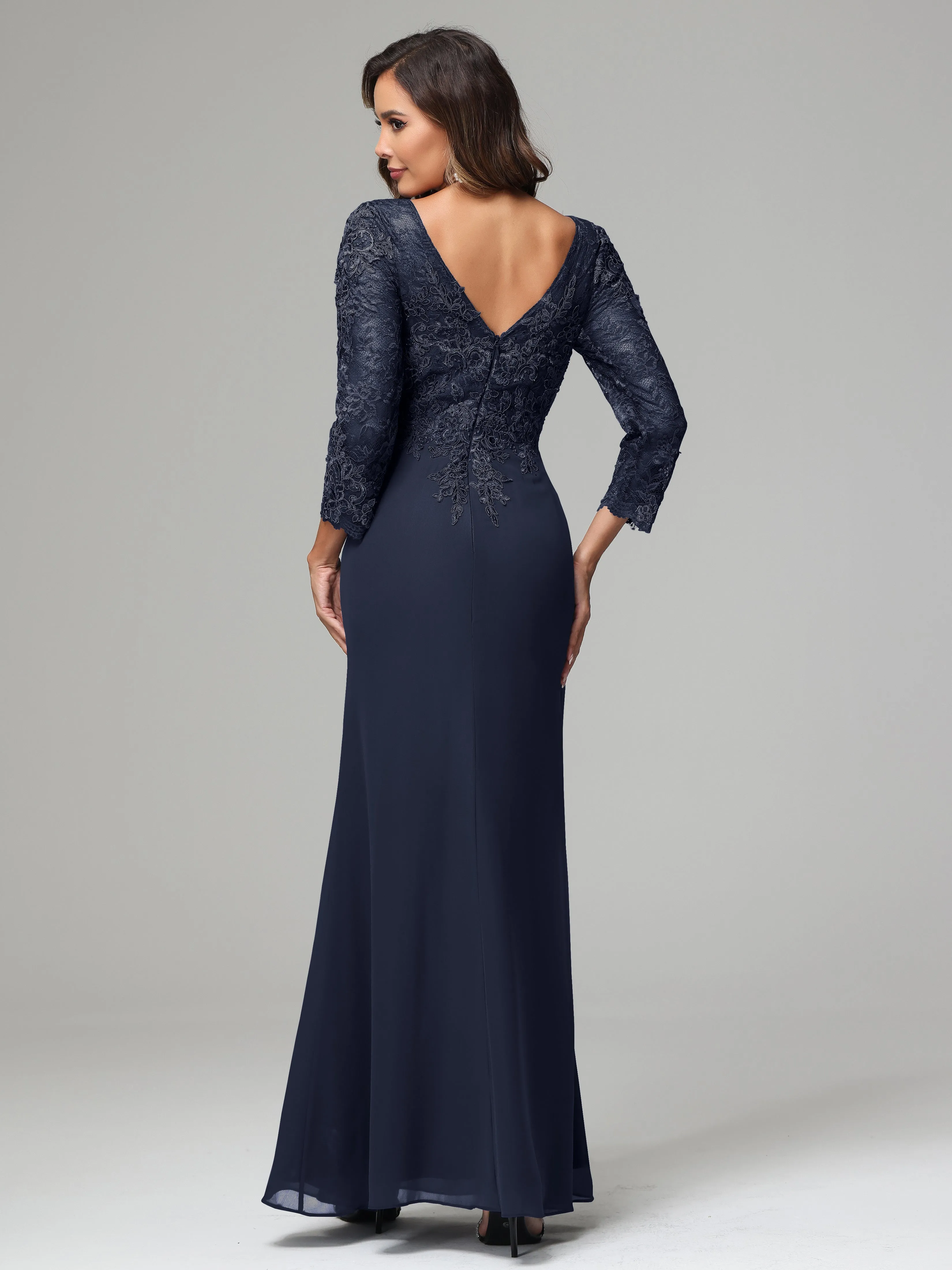 Long Sleeves Floor Length Chiffon Lace Mother Of The Bride Dress