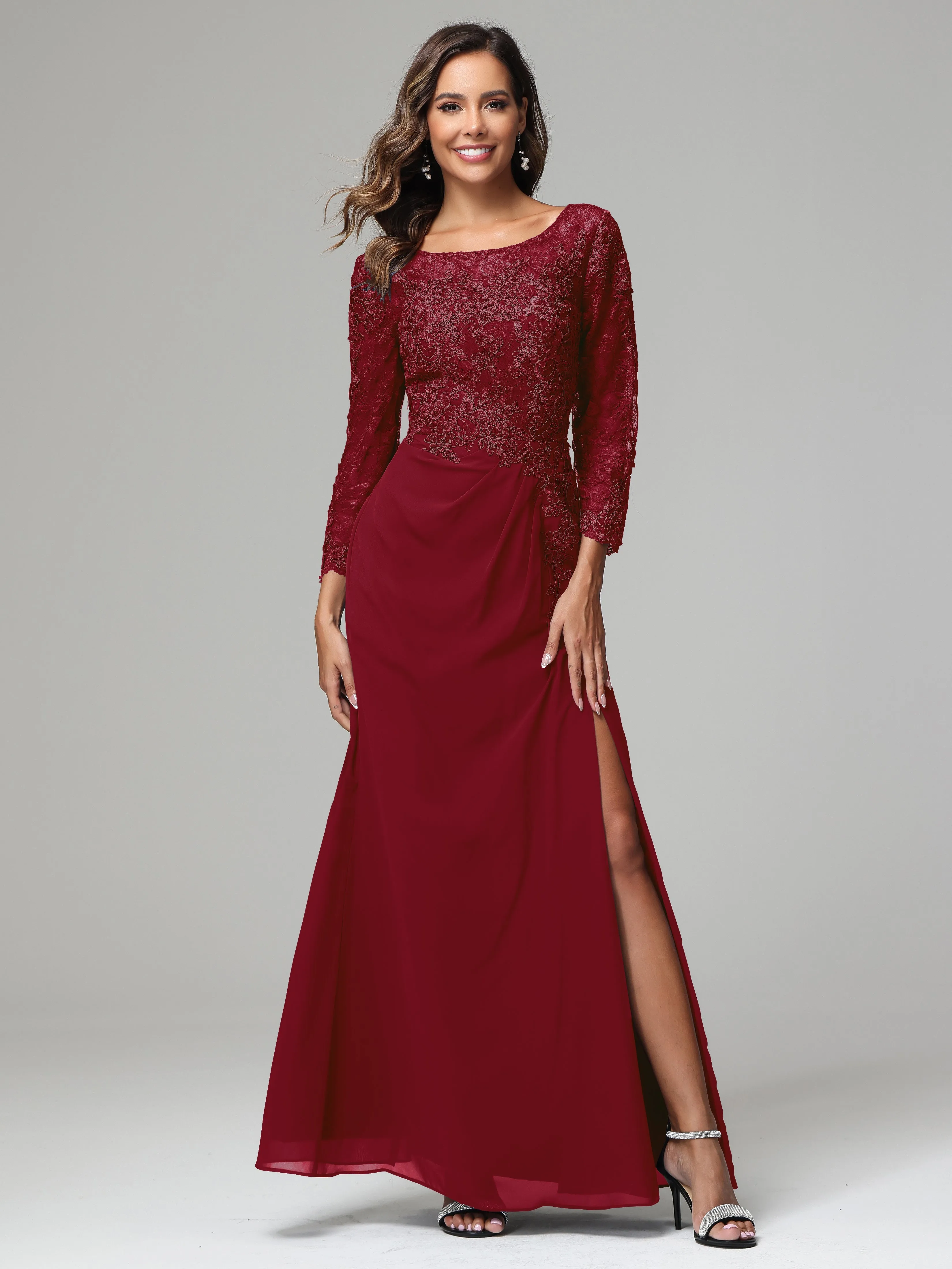 Long Sleeves Floor Length Chiffon Lace Mother Of The Bride Dress