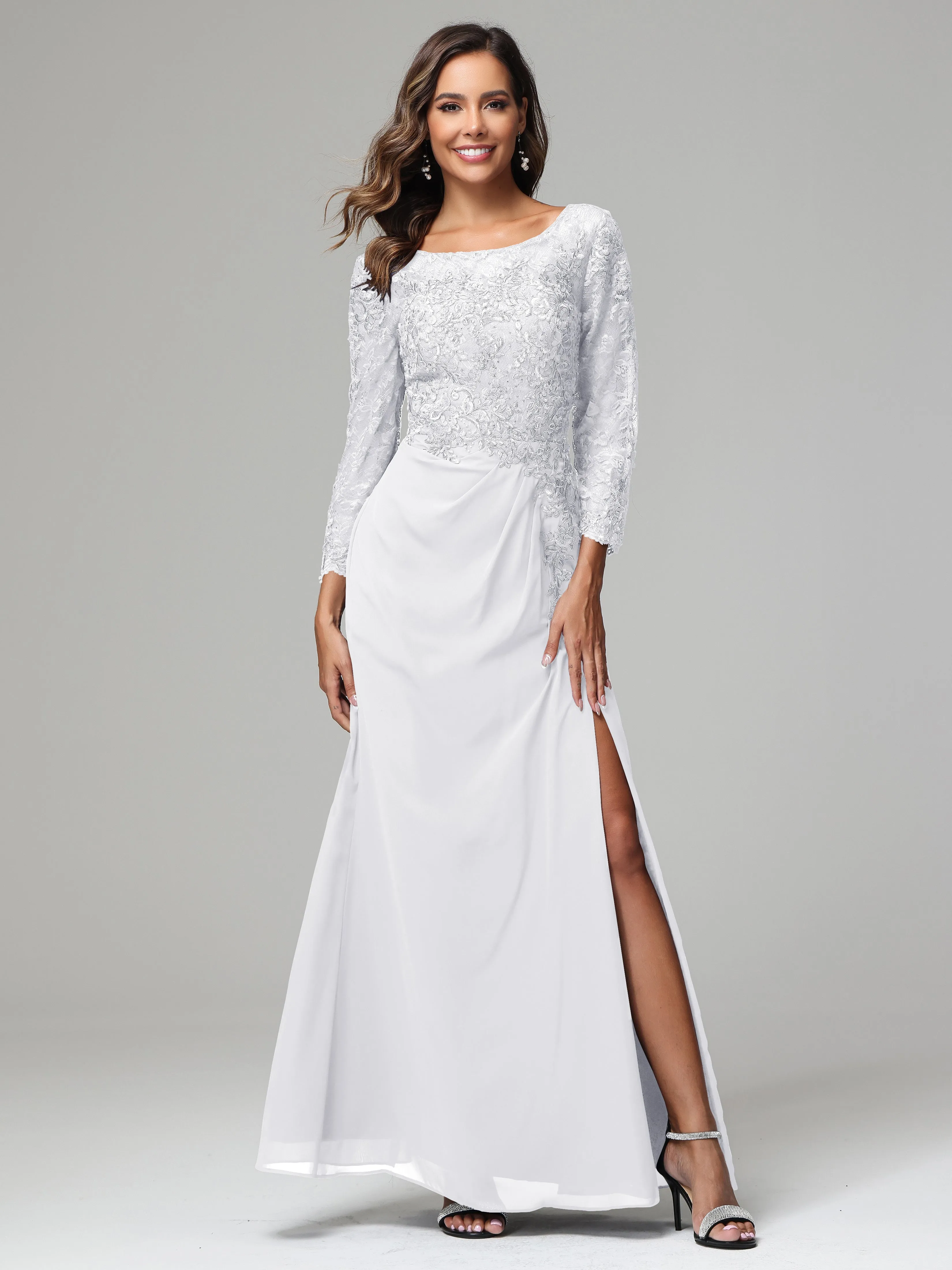 Long Sleeves Floor Length Chiffon Lace Mother Of The Bride Dress