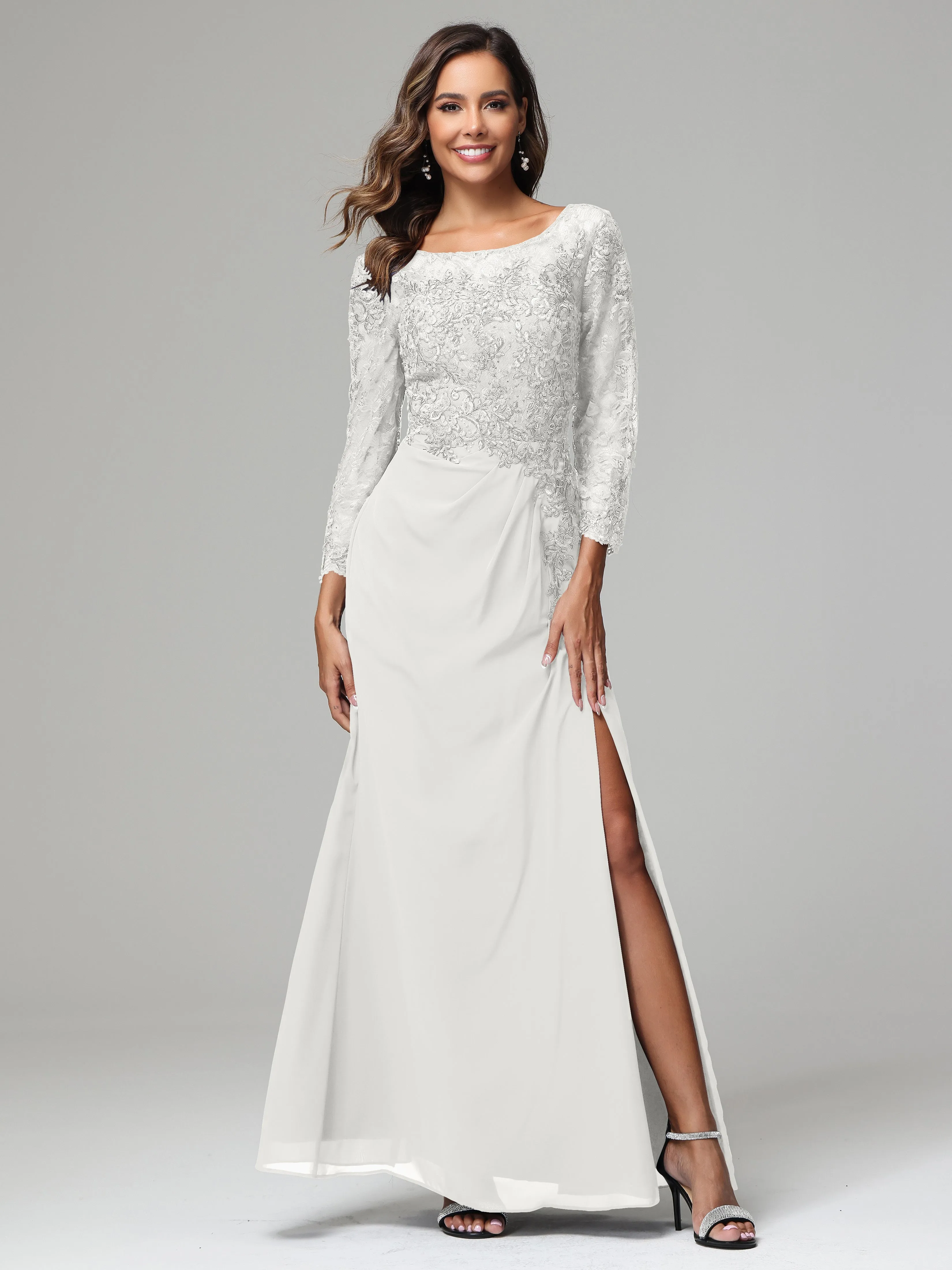 Long Sleeves Floor Length Chiffon Lace Mother Of The Bride Dress
