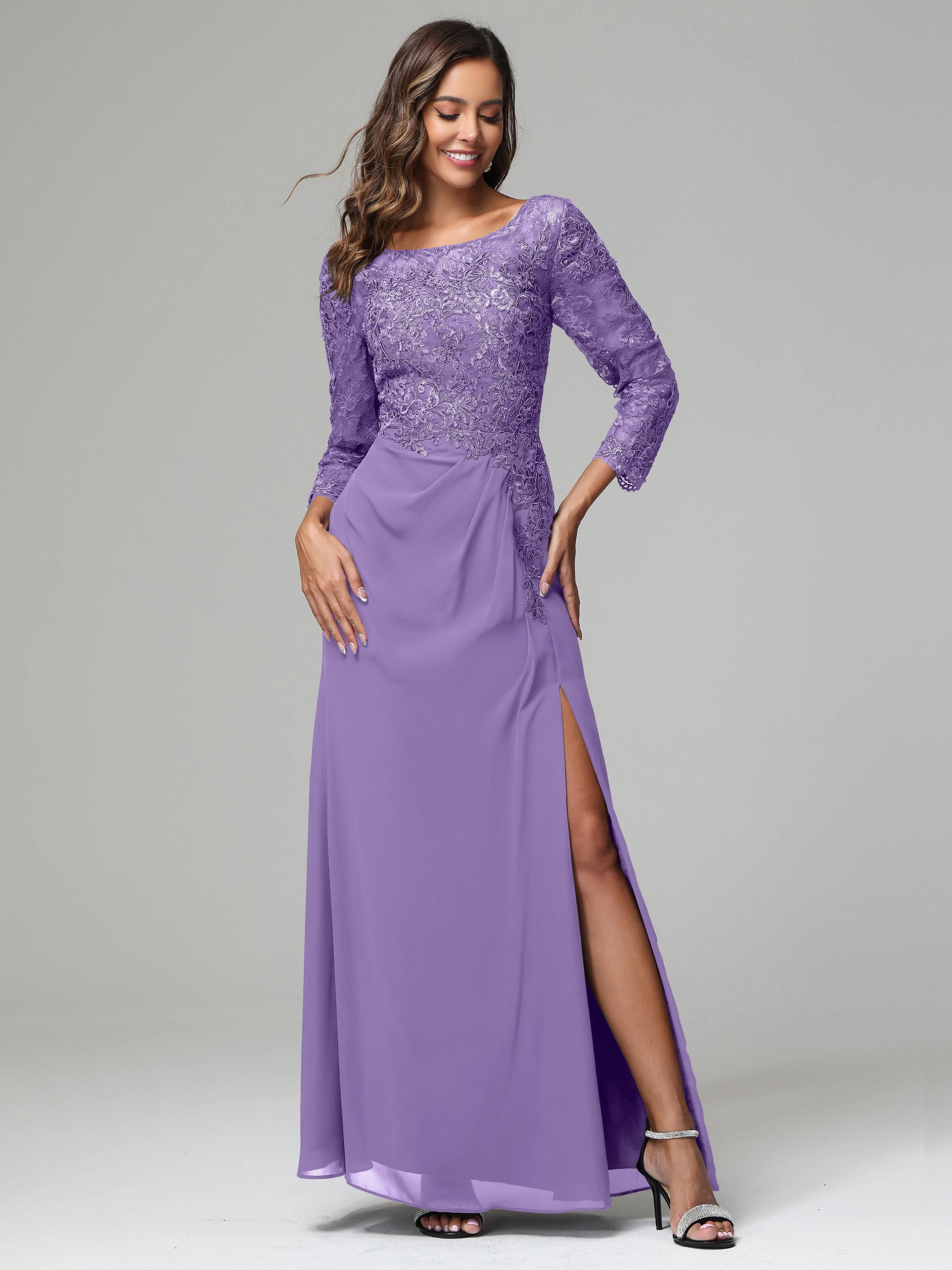 Long Sleeves Floor Length Chiffon Lace Mother Of The Bride Dress