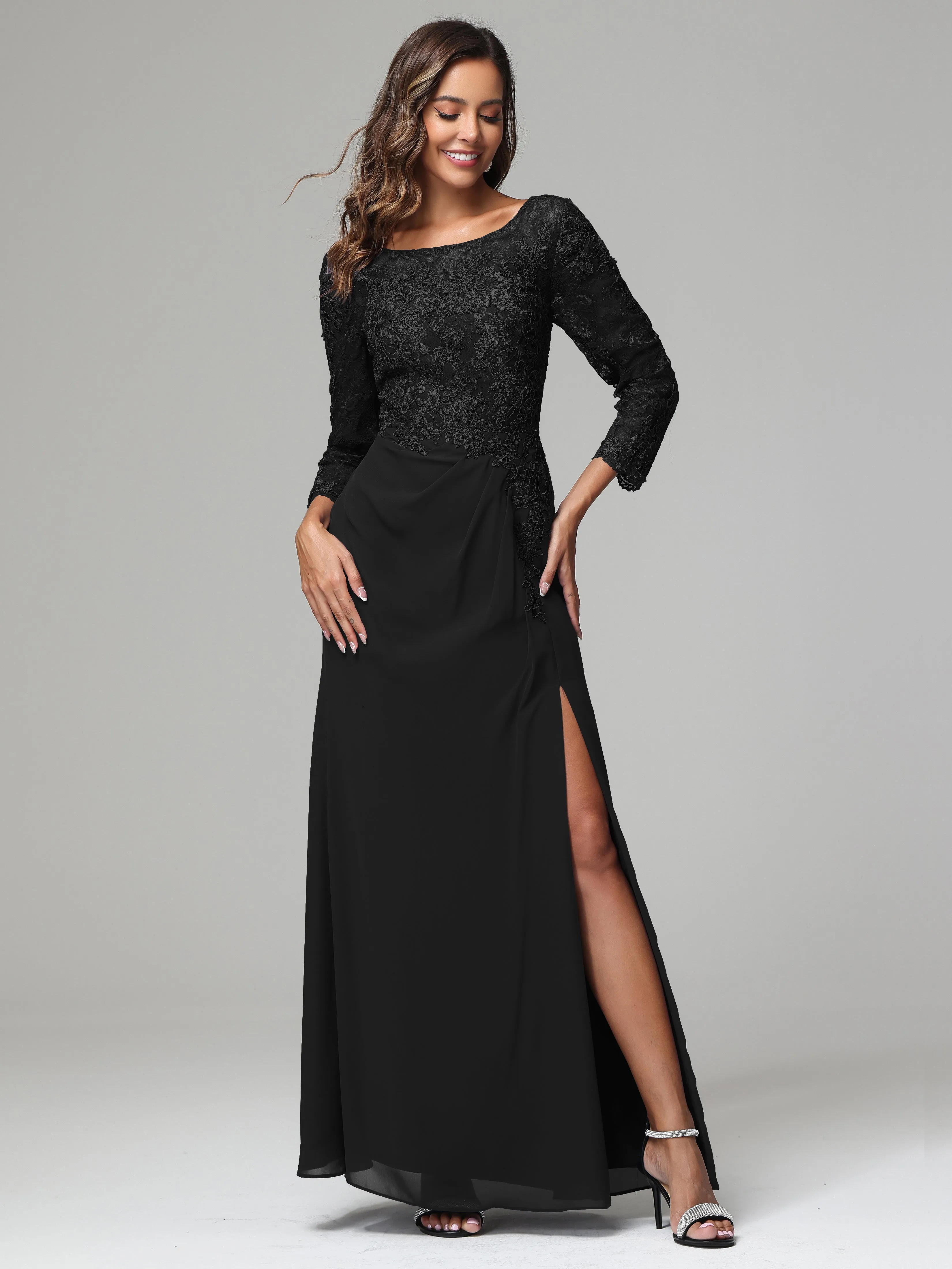 Long Sleeves Floor Length Chiffon Lace Mother Of The Bride Dress