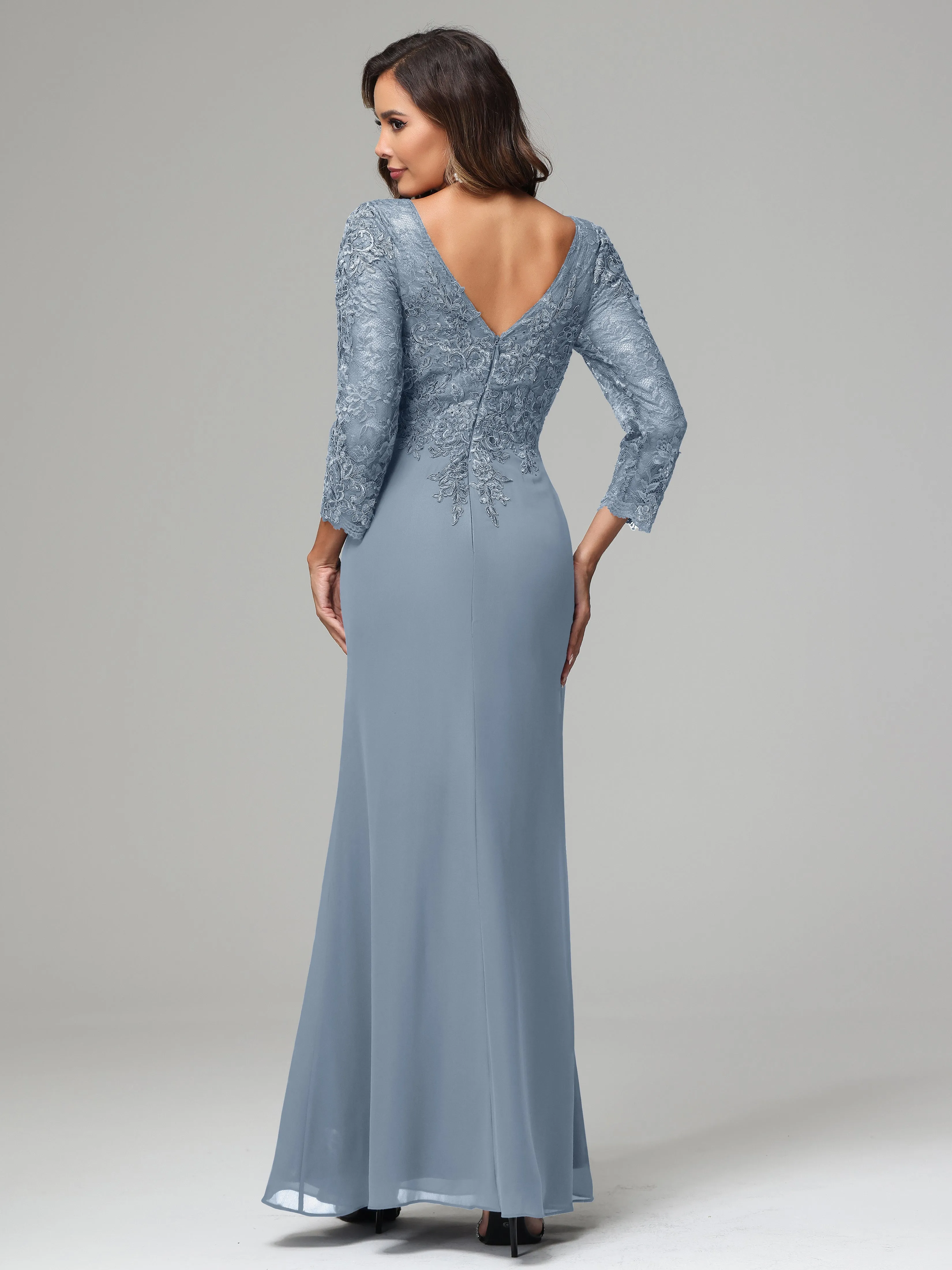 Long Sleeves Floor Length Chiffon Lace Mother Of The Bride Dress