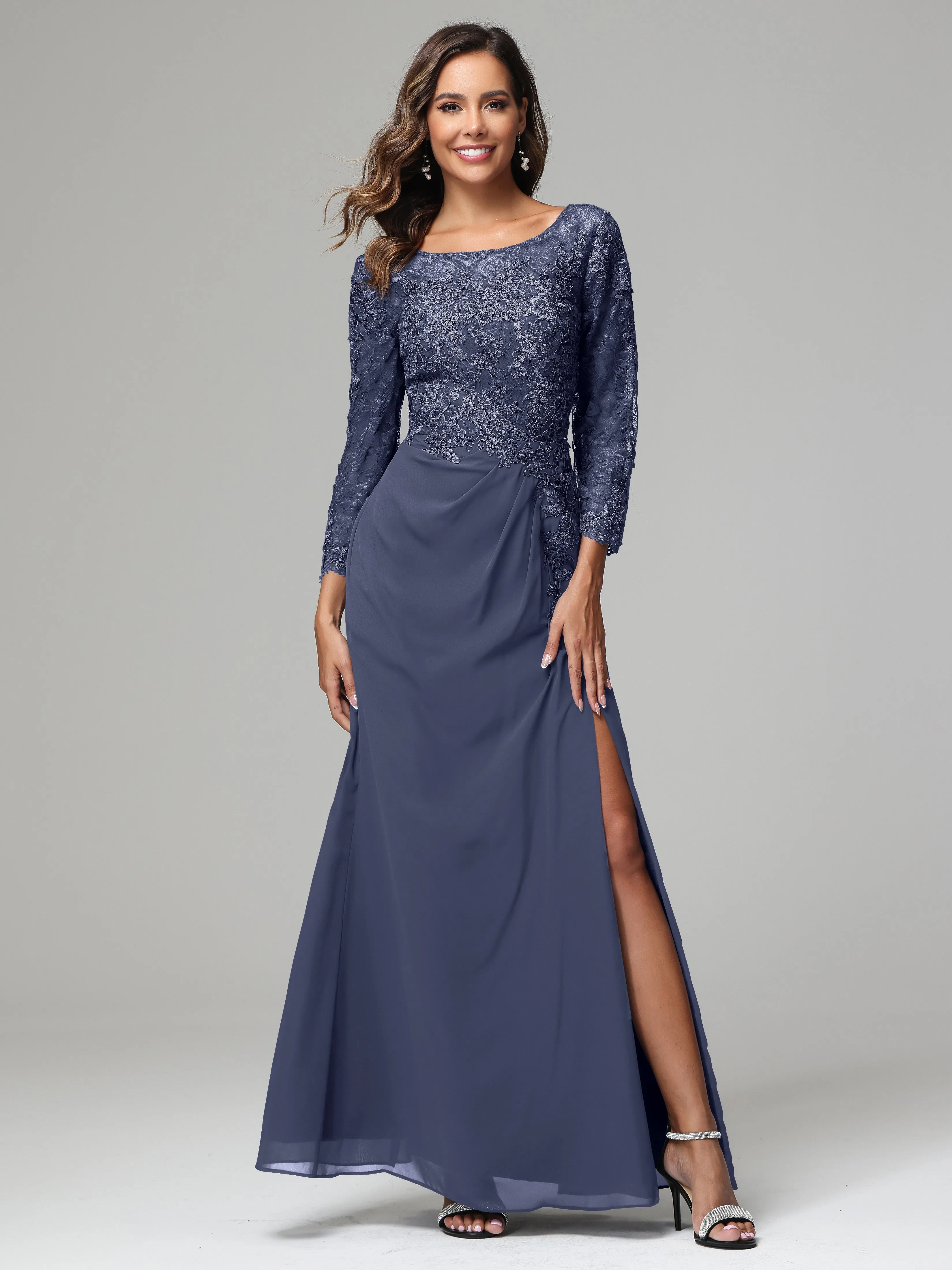 Long Sleeves Floor Length Chiffon Lace Mother Of The Bride Dress