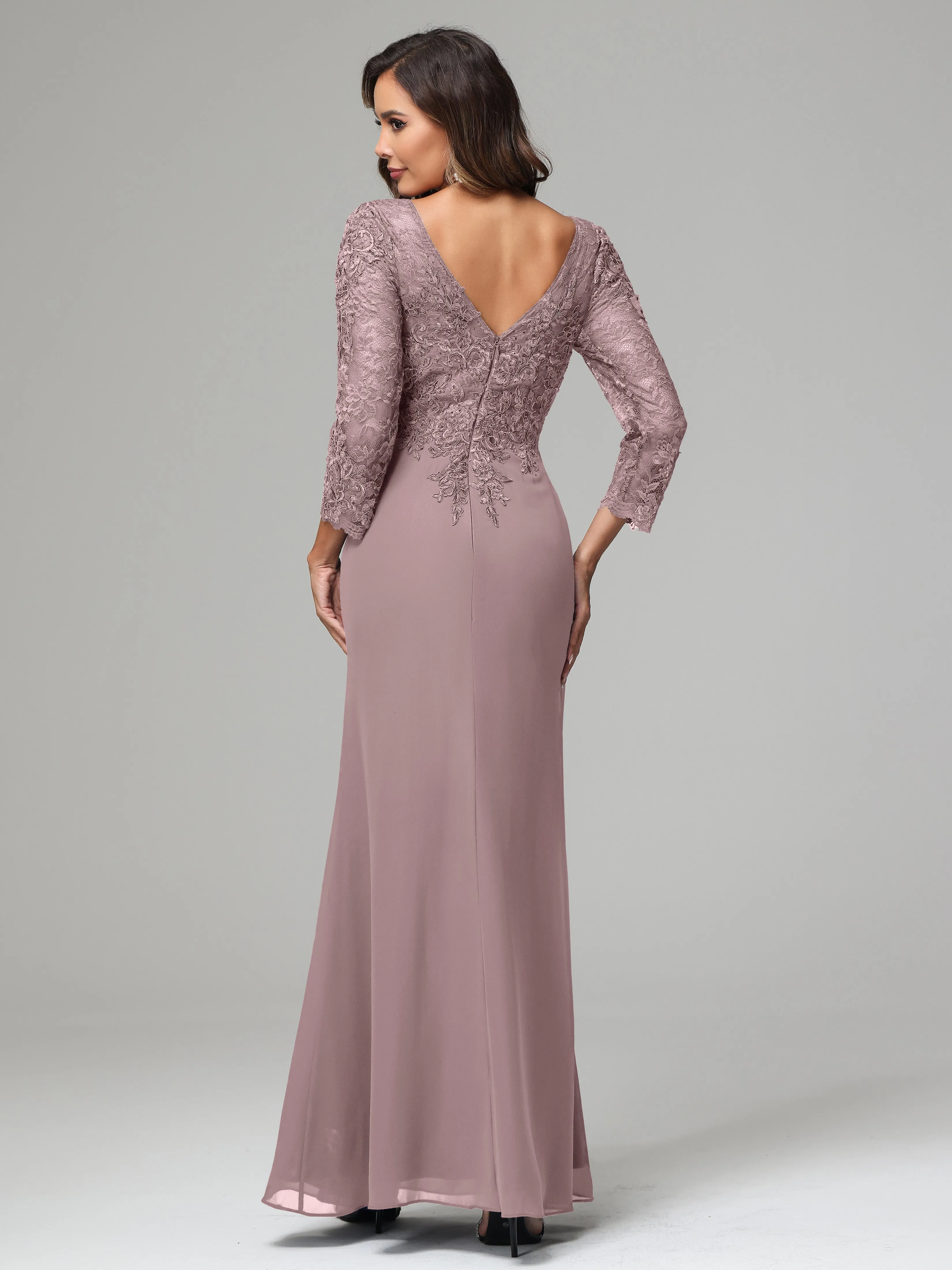 Long Sleeves Floor Length Chiffon Lace Mother Of The Bride Dress