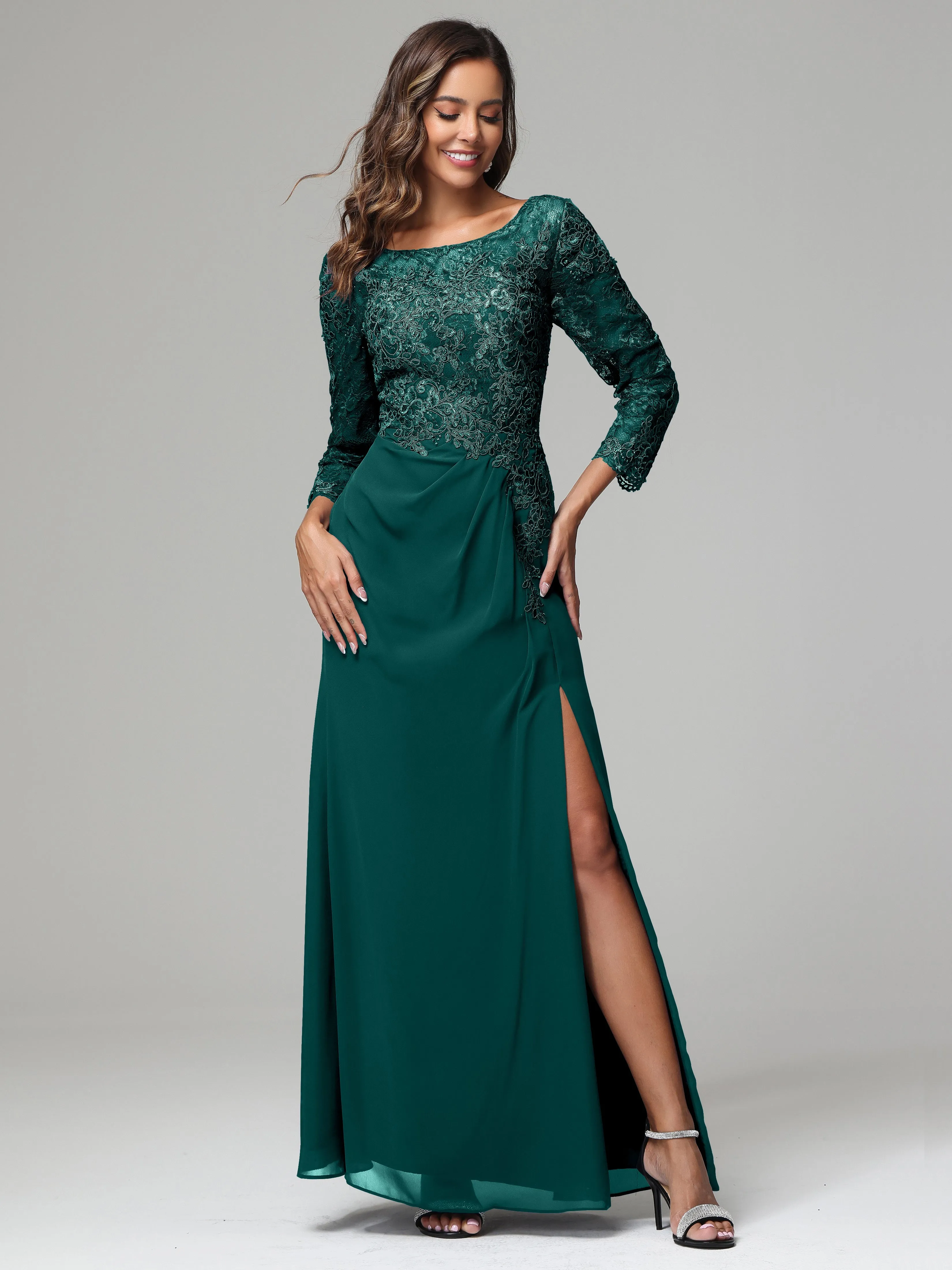 Long Sleeves Floor Length Chiffon Lace Mother Of The Bride Dress