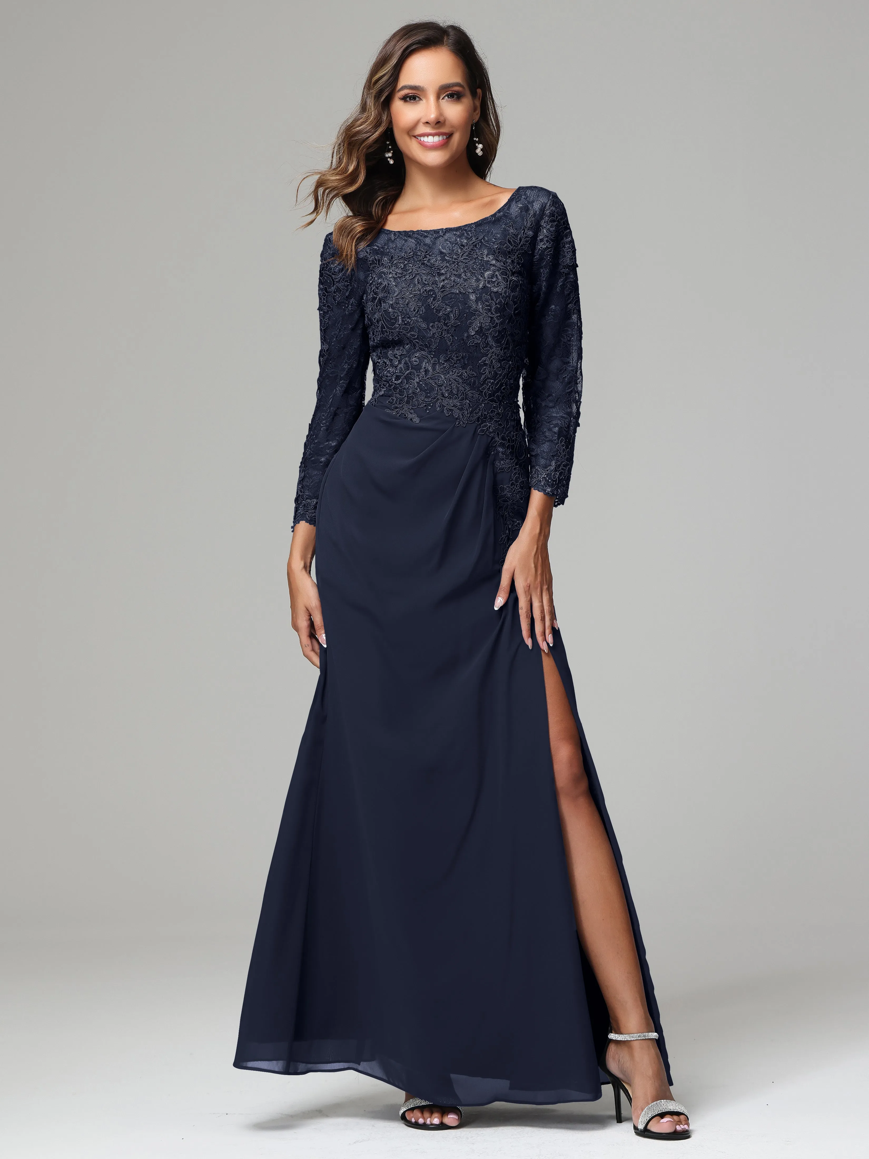 Long Sleeves Floor Length Chiffon Lace Mother Of The Bride Dress