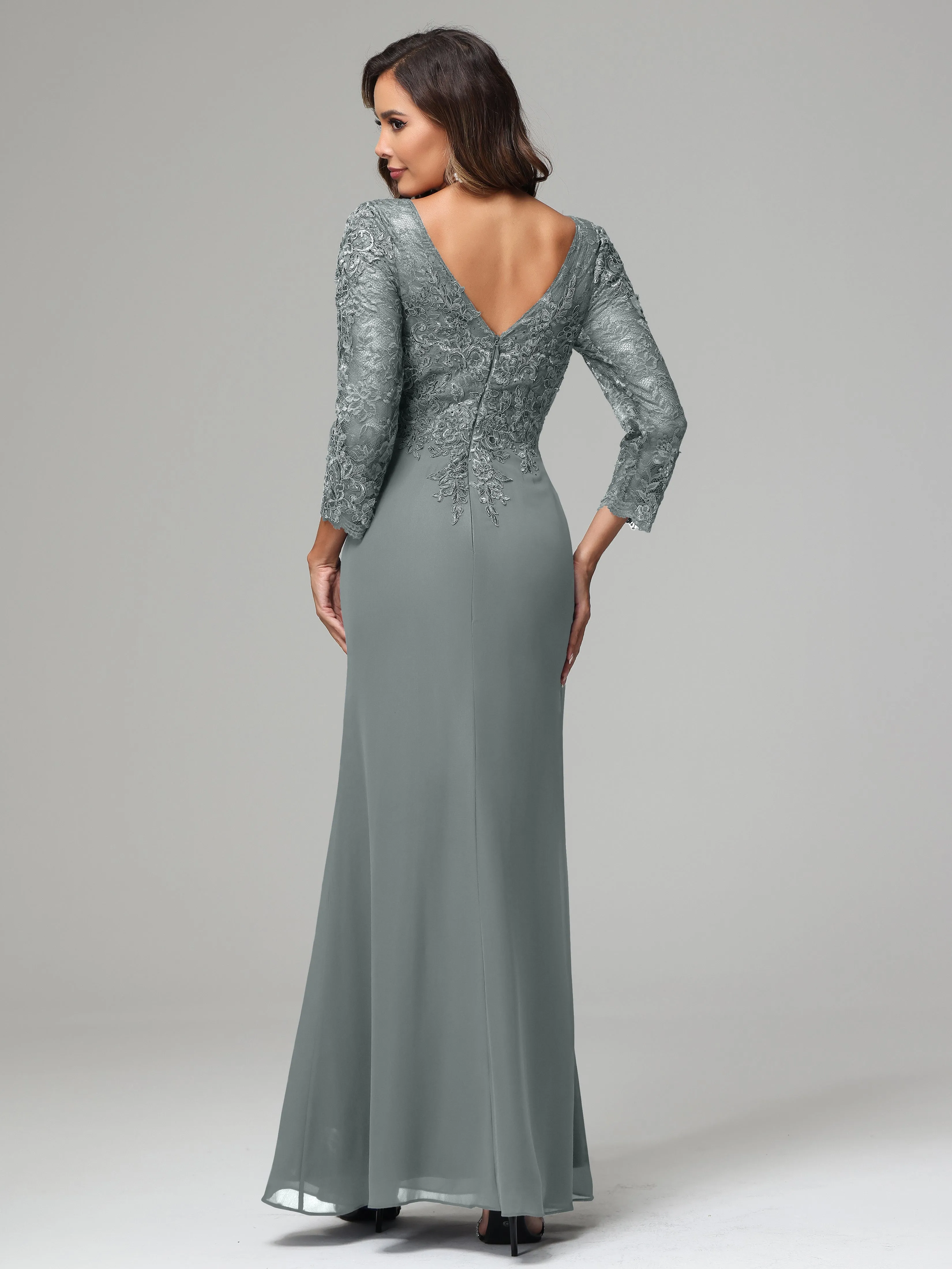 Long Sleeves Floor Length Chiffon Lace Mother Of The Bride Dress