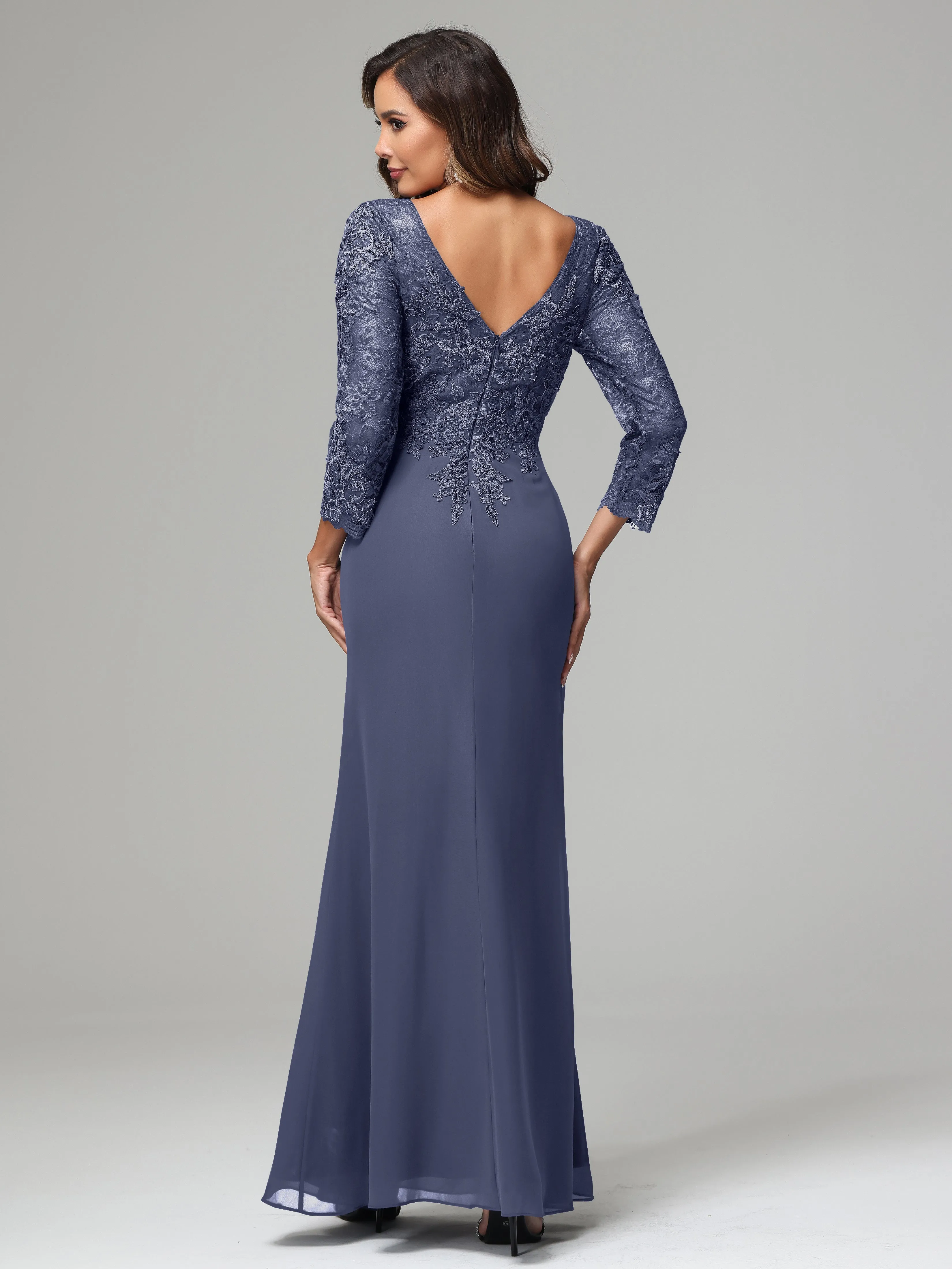 Long Sleeves Floor Length Chiffon Lace Mother Of The Bride Dress