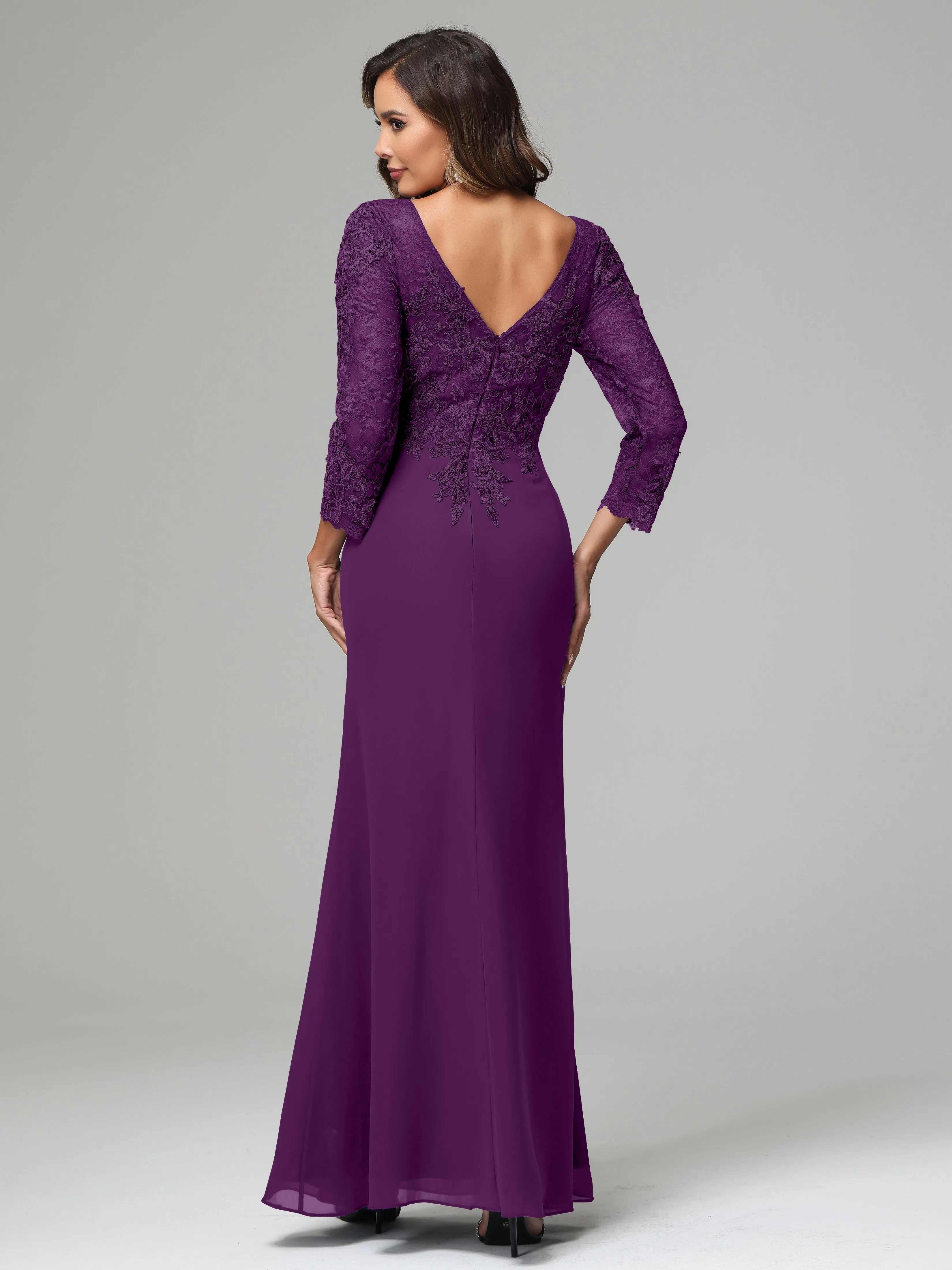 Long Sleeves Floor Length Chiffon Lace Mother Of The Bride Dress