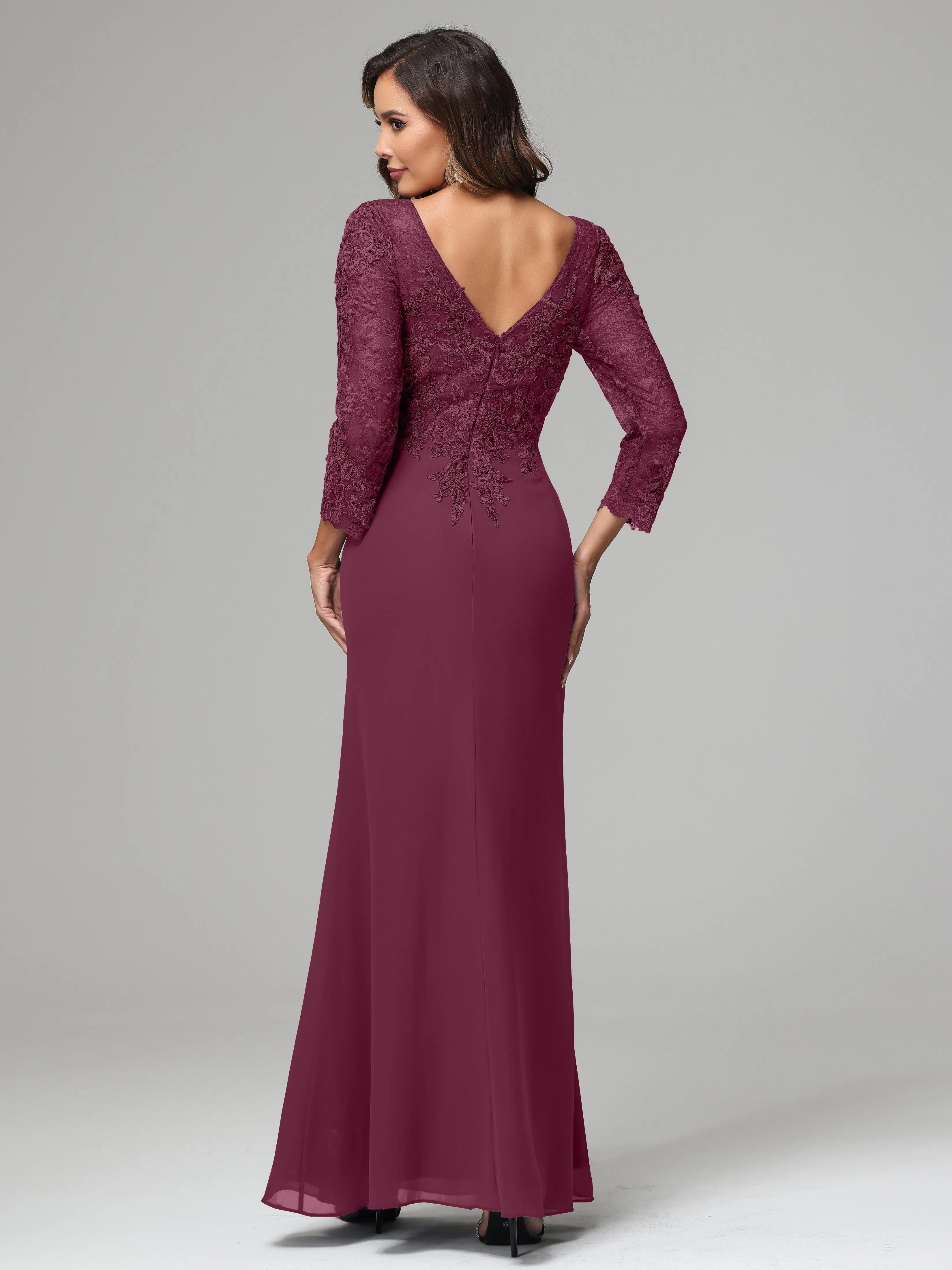 Long Sleeves Floor Length Chiffon Lace Mother Of The Bride Dress