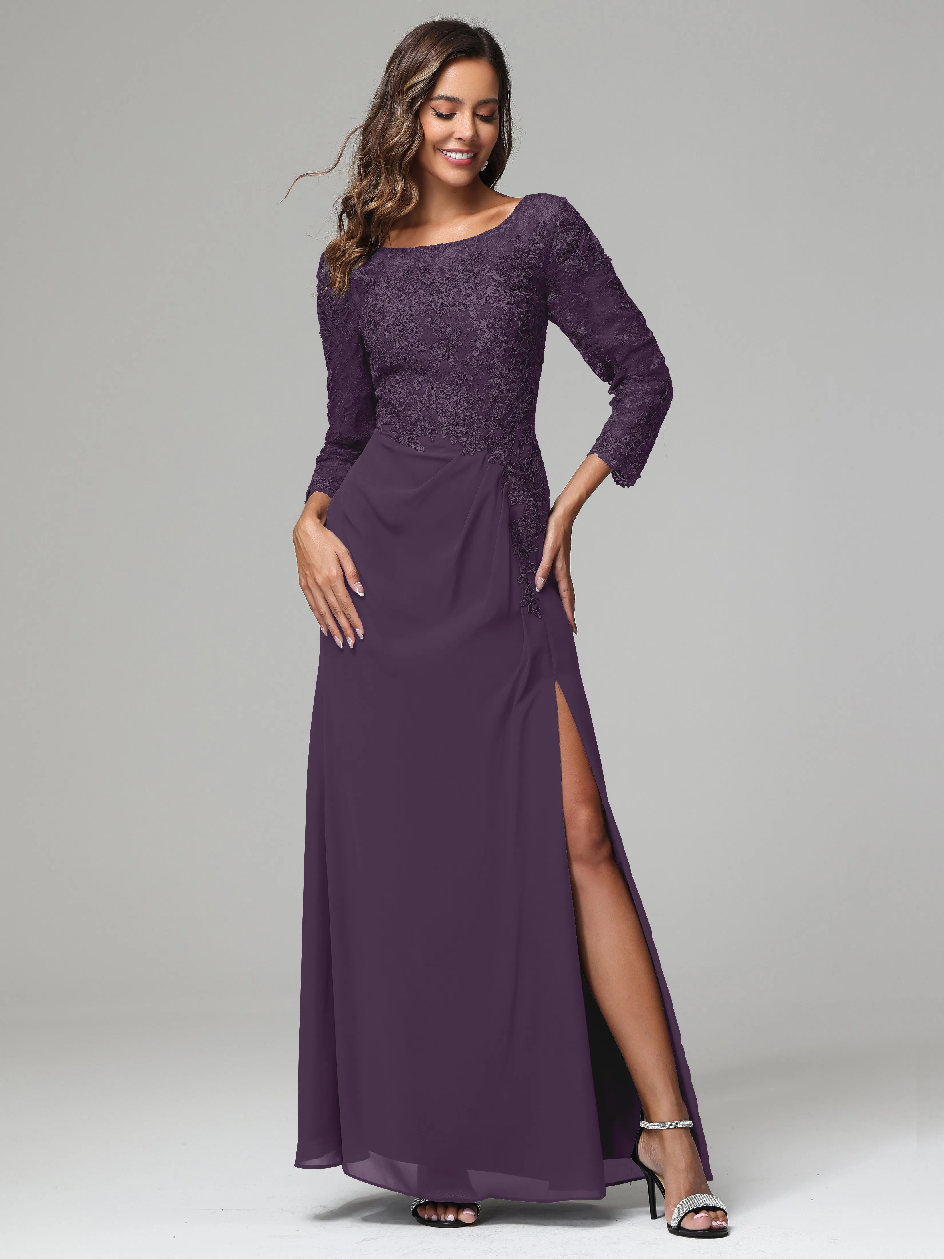Long Sleeves Floor Length Chiffon Lace Mother Of The Bride Dress