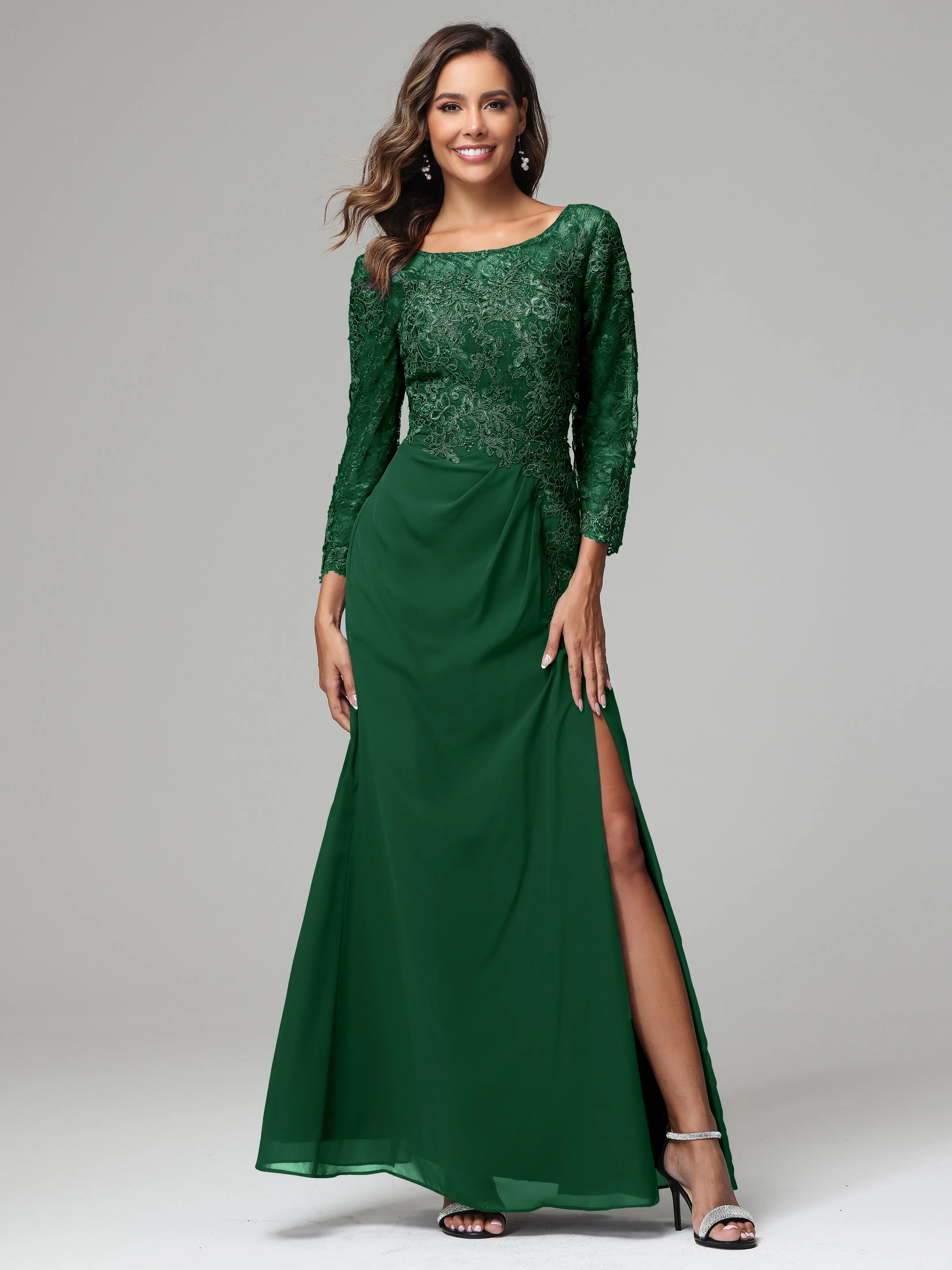 Long Sleeves Floor Length Chiffon Lace Mother Of The Bride Dress