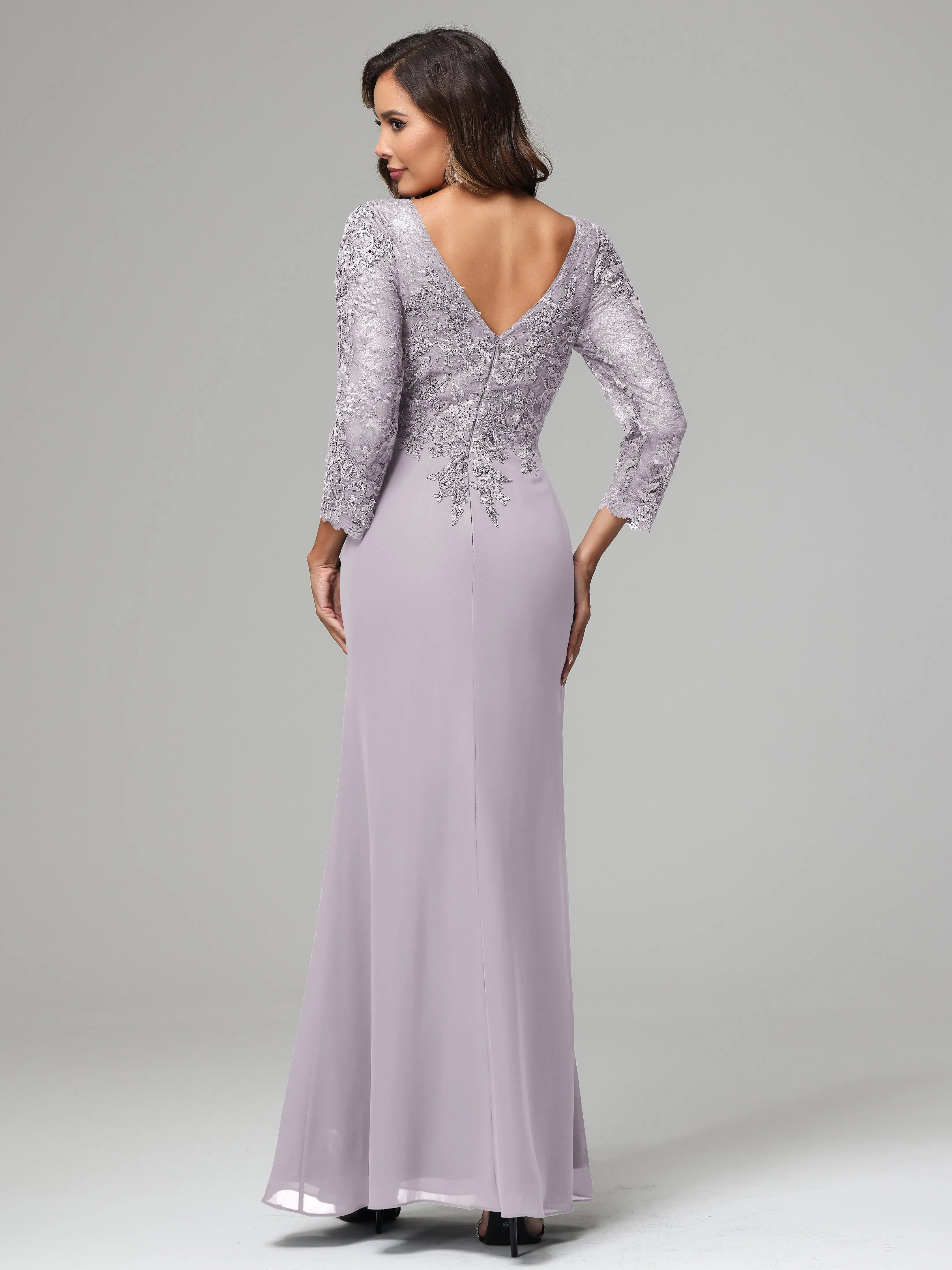Long Sleeves Floor Length Chiffon Lace Mother Of The Bride Dress