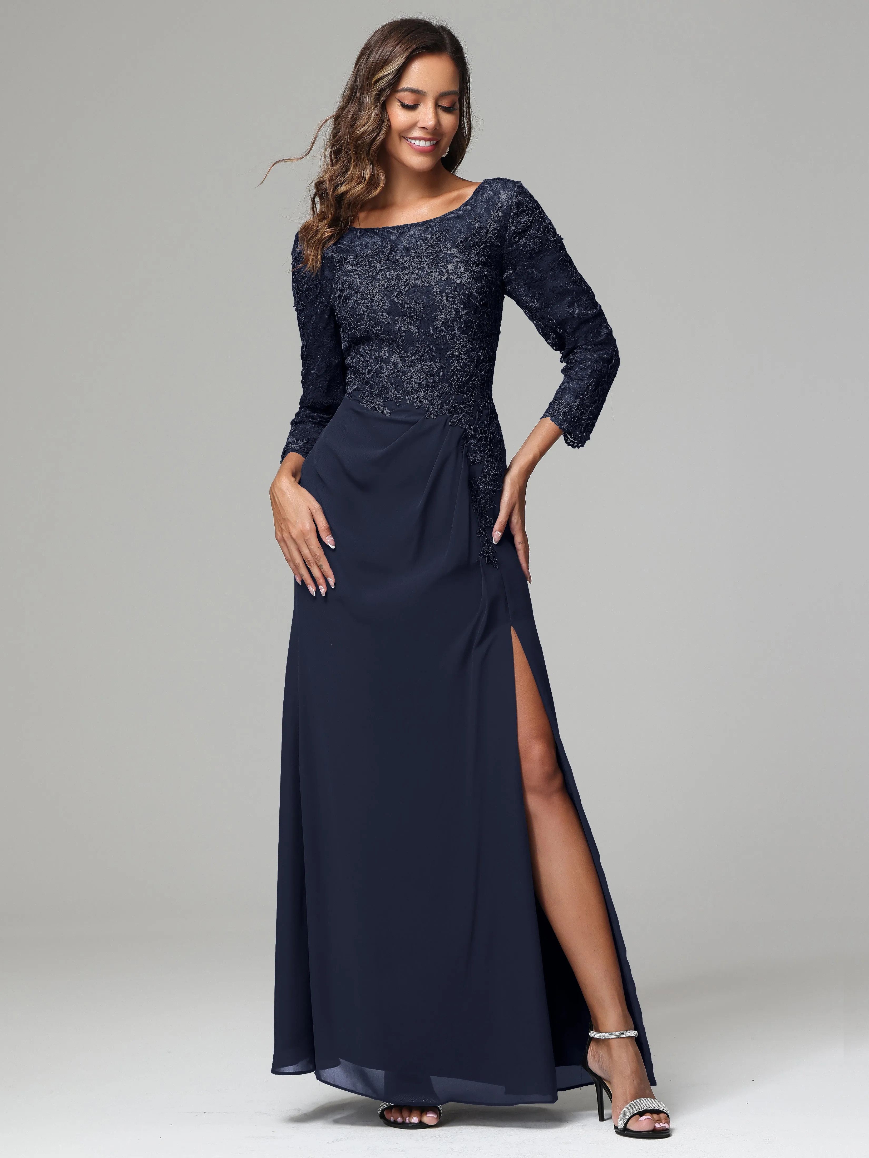 Long Sleeves Floor Length Chiffon Lace Mother Of The Bride Dress