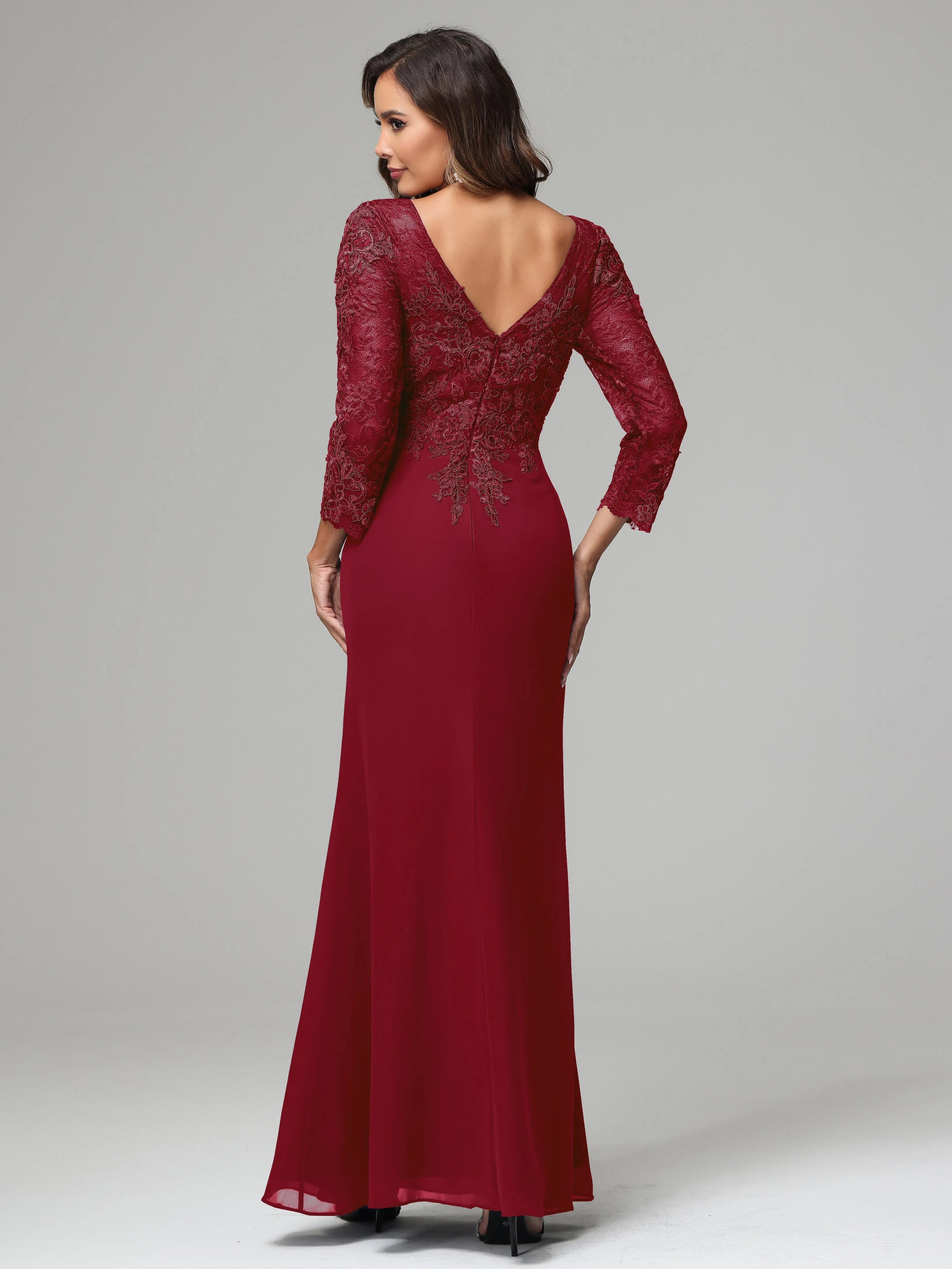 Long Sleeves Floor Length Chiffon Lace Mother Of The Bride Dress