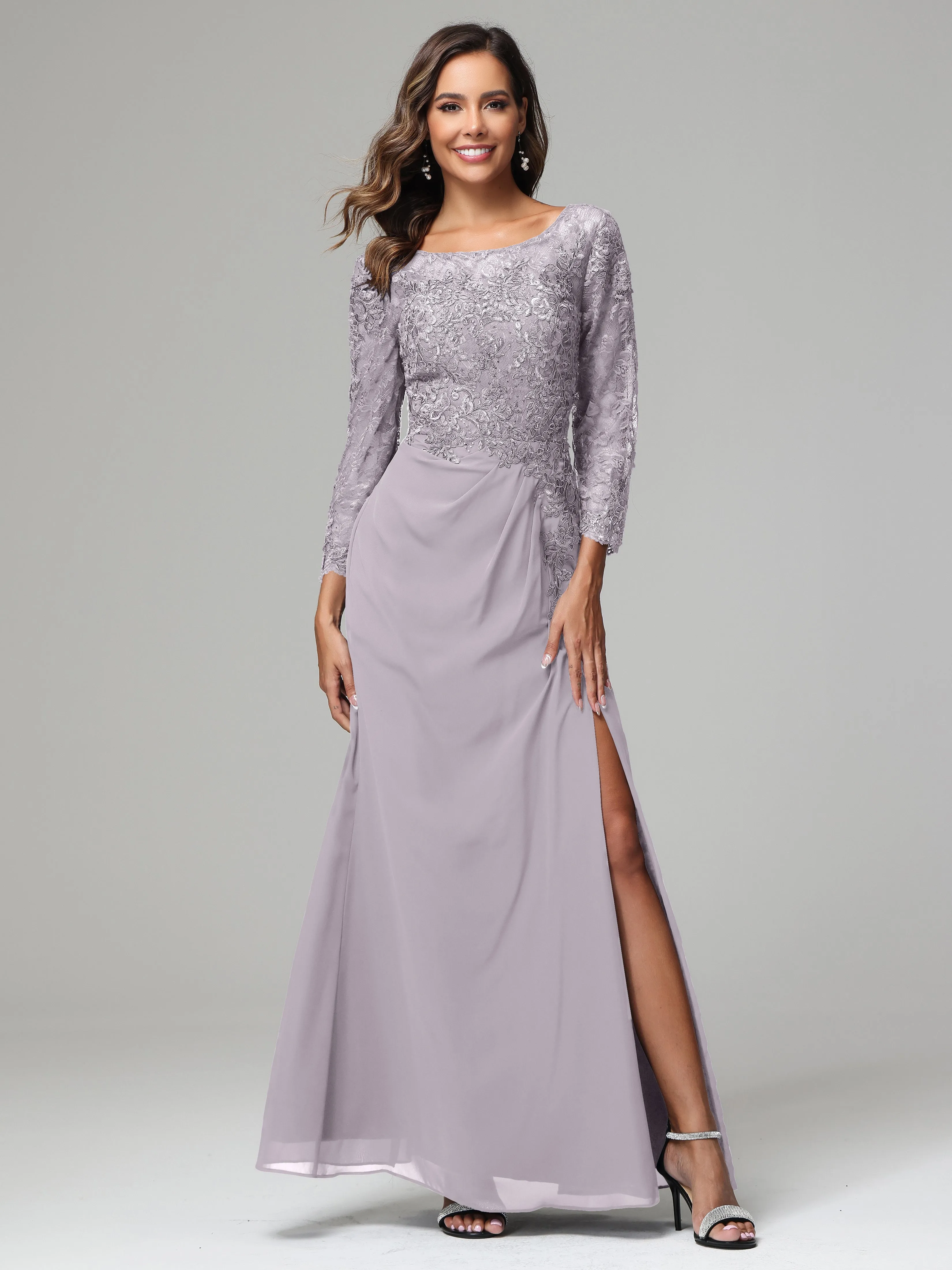 Long Sleeves Floor Length Chiffon Lace Mother Of The Bride Dress
