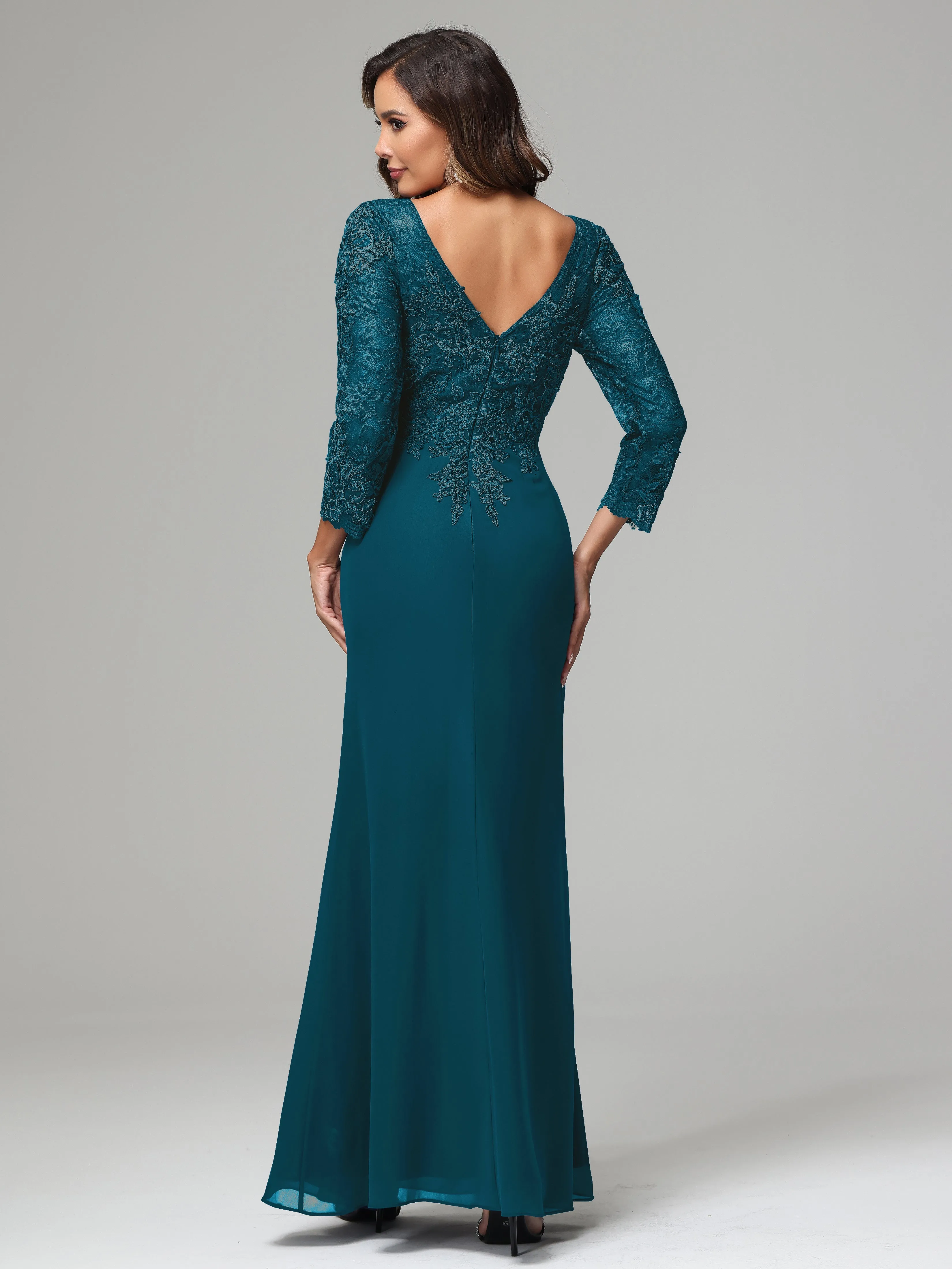 Long Sleeves Floor Length Chiffon Lace Mother Of The Bride Dress