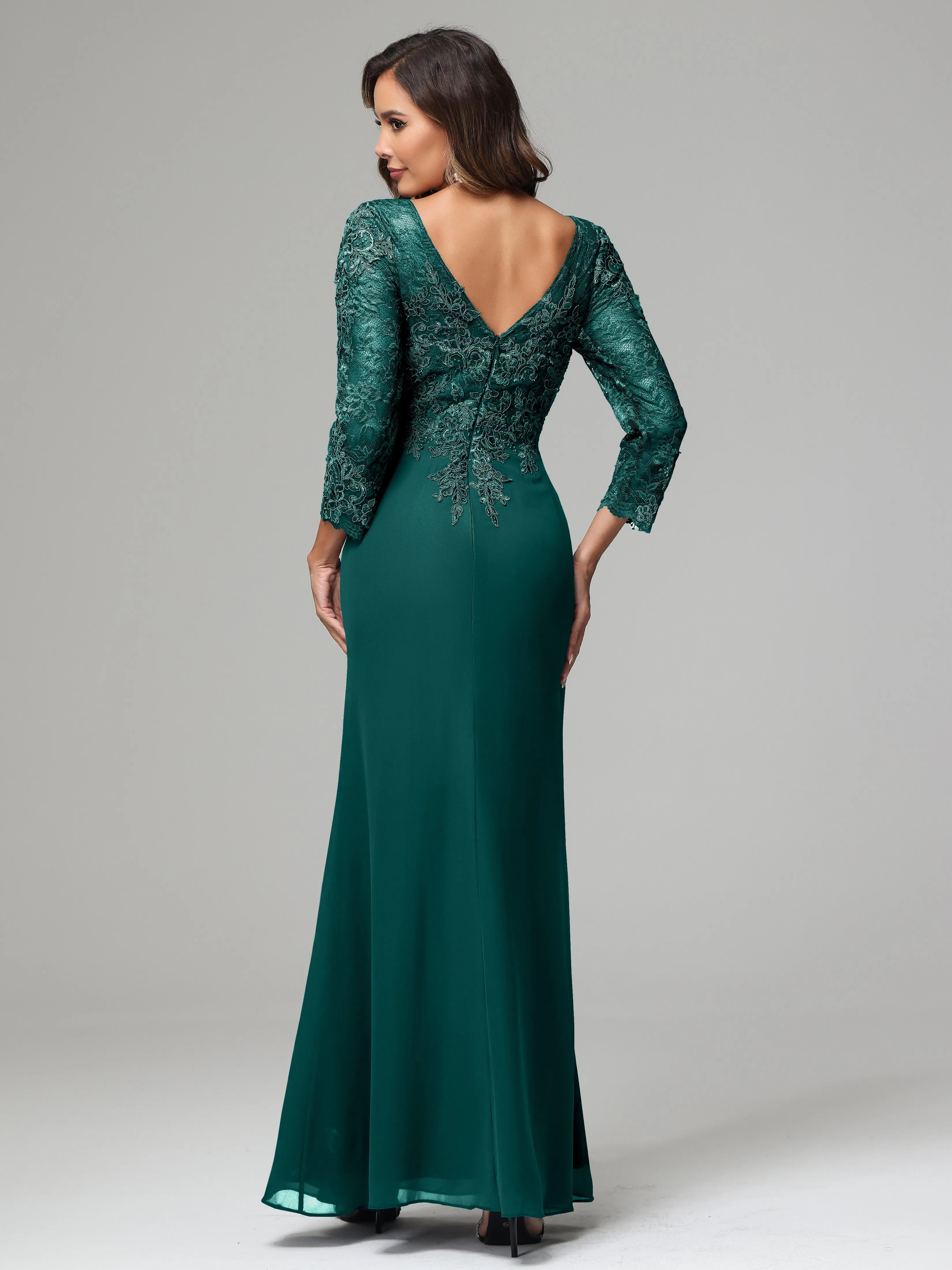 Long Sleeves Floor Length Chiffon Lace Mother Of The Bride Dress